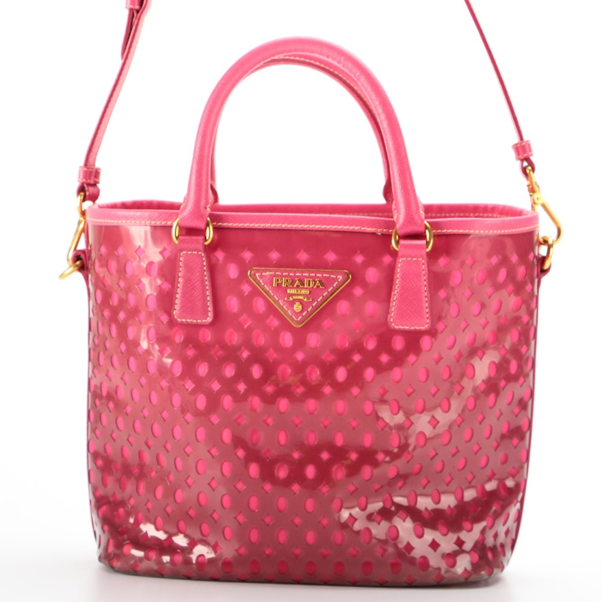 Prada Tote Bag in Pink Plex-Fori Vinyl with Saffiano Leather Trim