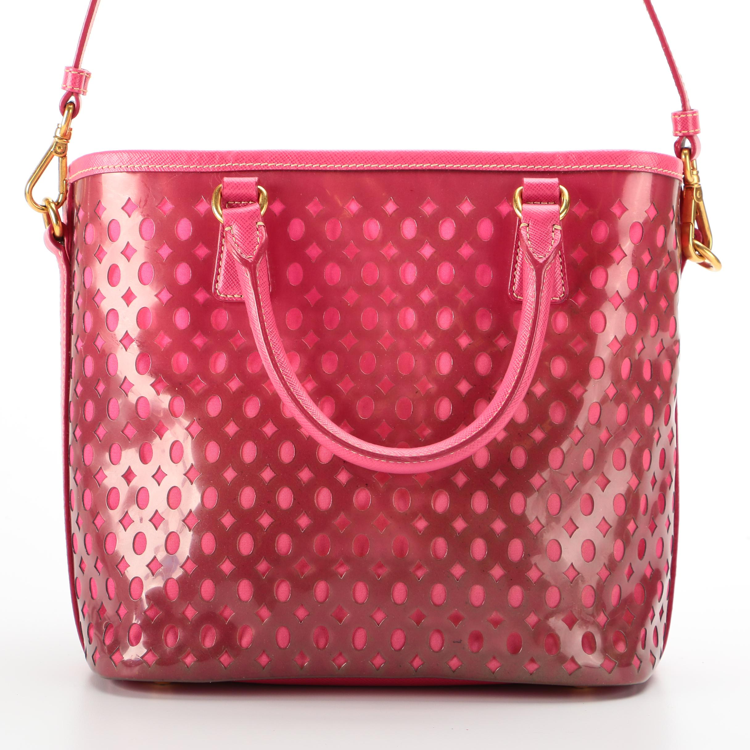 Prada Tote Bag in Pink Plex-Fori Vinyl with Saffiano Leather Trim