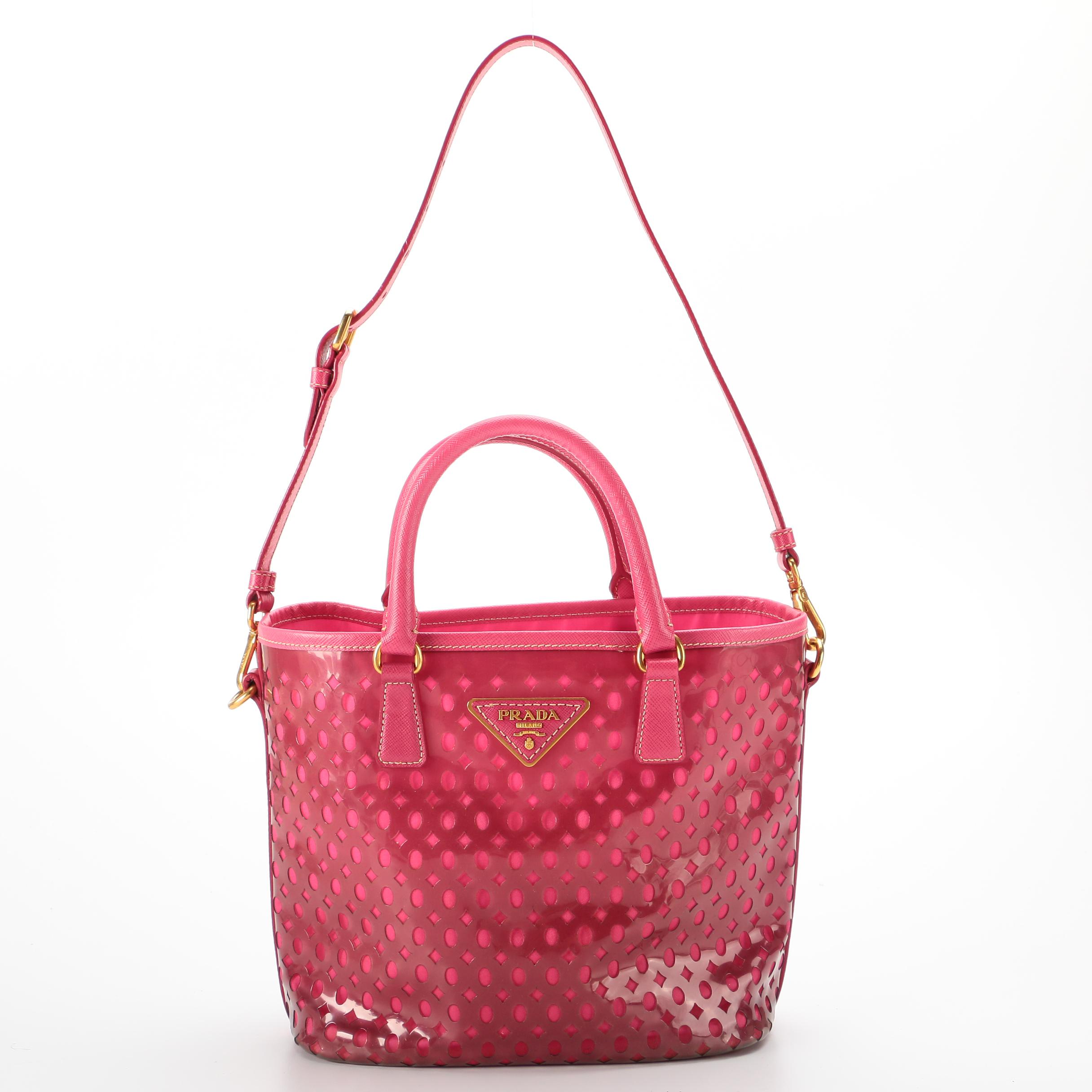 Prada Tote Bag in Pink Plex-Fori Vinyl with Saffiano Leather Trim