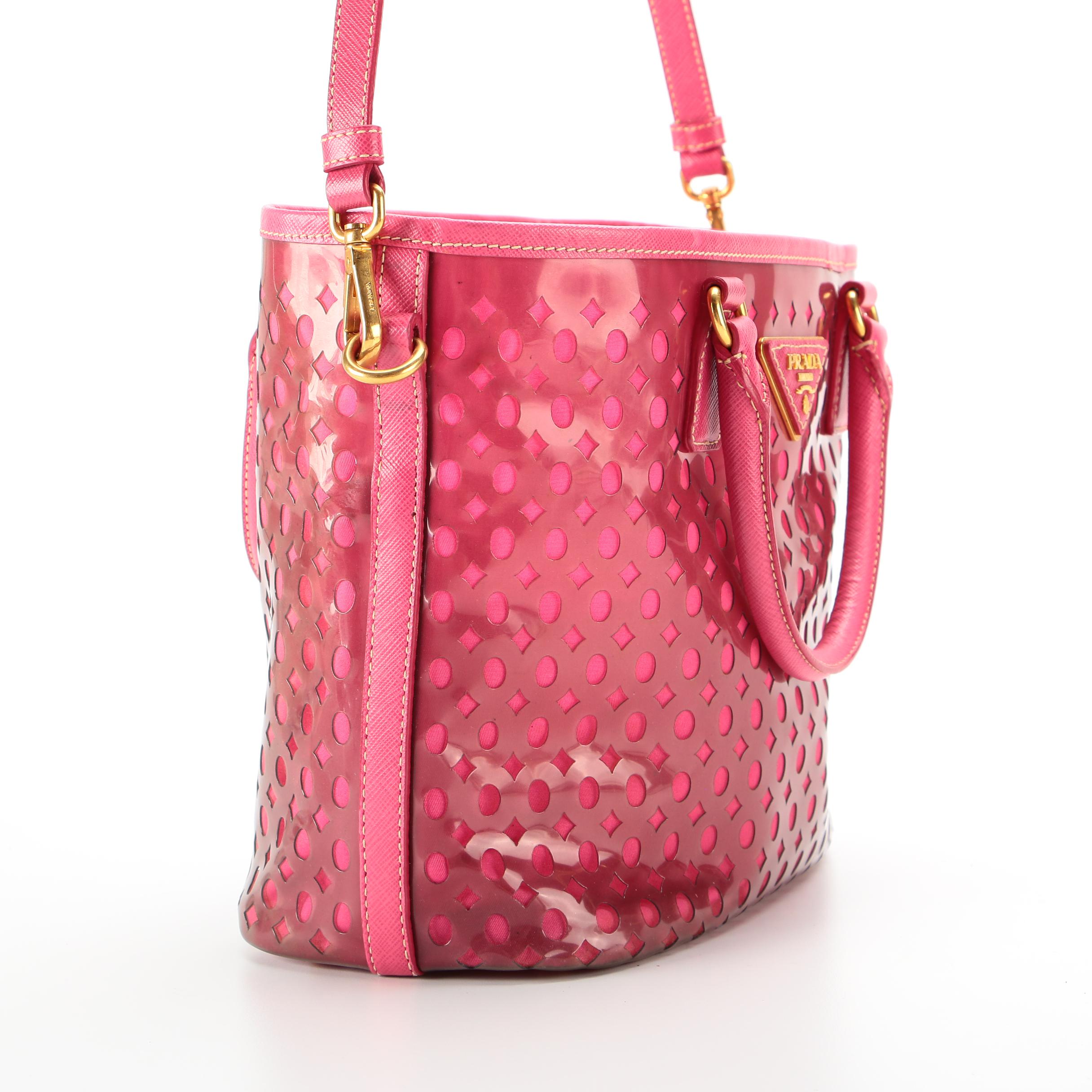 Prada Tote Bag in Pink Plex-Fori Vinyl with Saffiano Leather Trim
