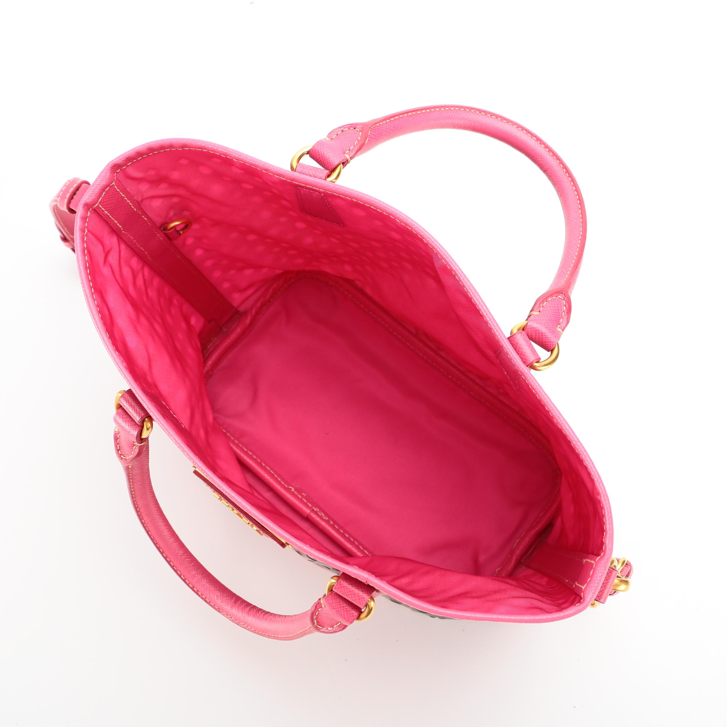 Prada Tote Bag in Pink Plex-Fori Vinyl with Saffiano Leather Trim