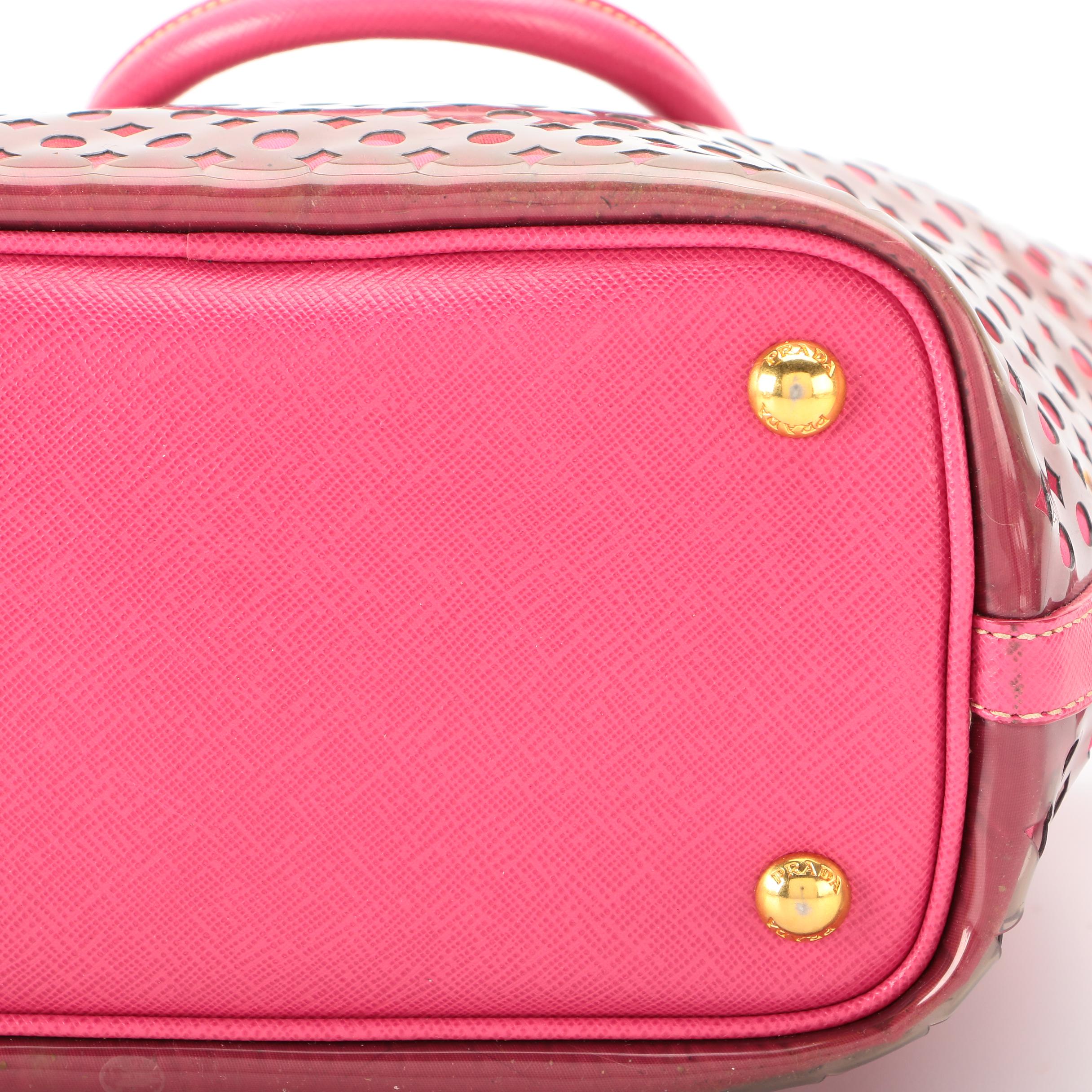 Prada Tote Bag in Pink Plex-Fori Vinyl with Saffiano Leather Trim