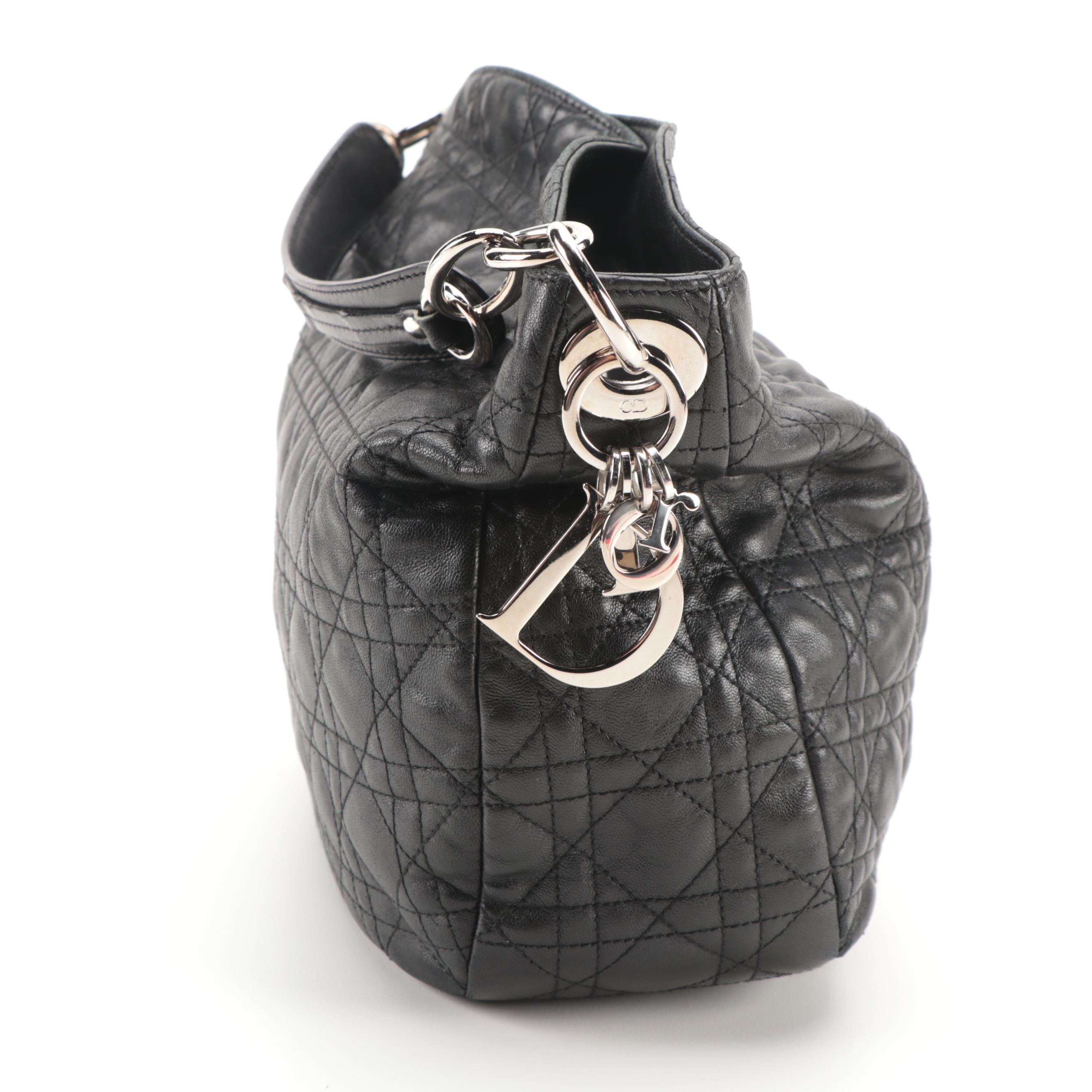 Christian Dior Cannage Black Lambskin Hobo Bag