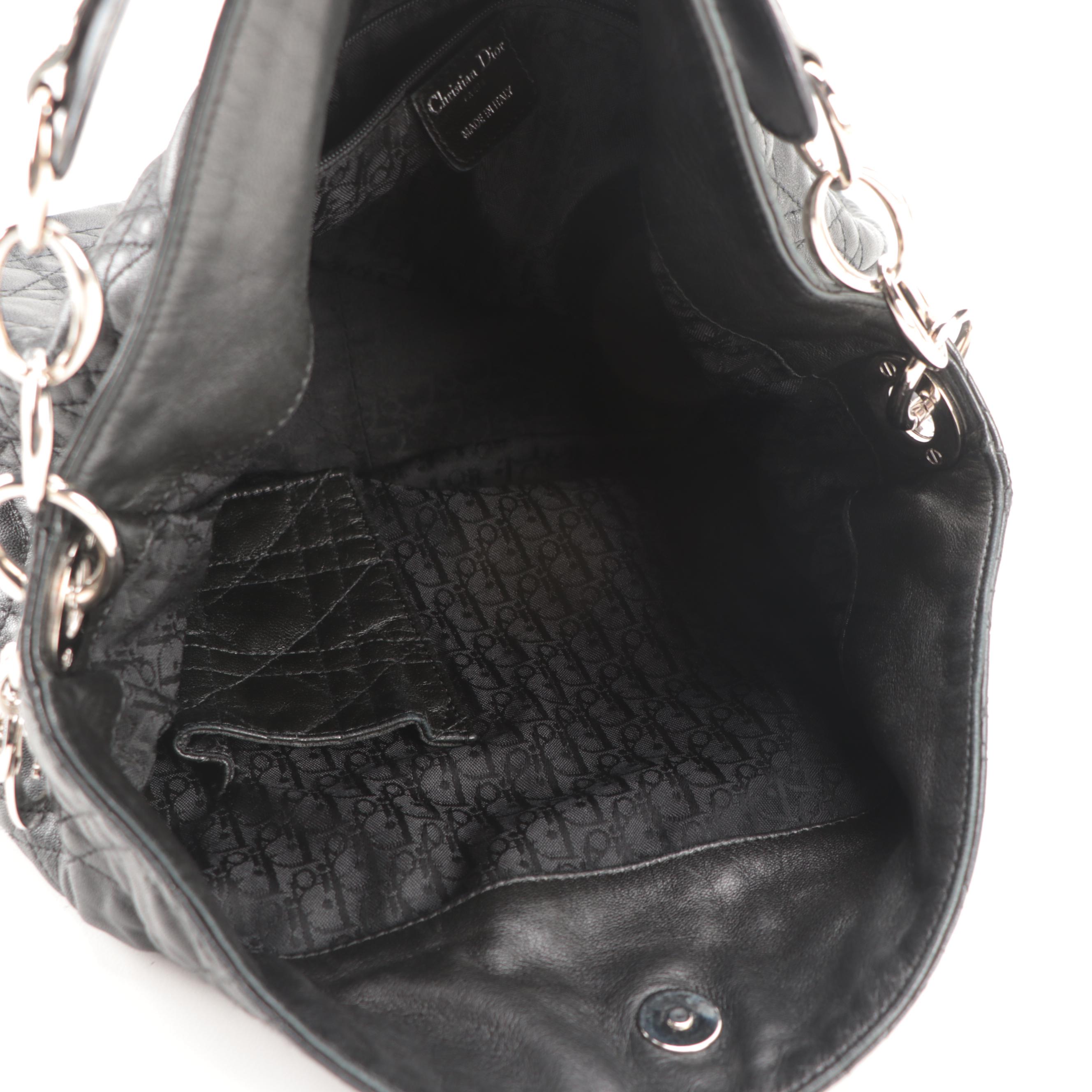 Christian Dior Cannage Black Lambskin Hobo Bag