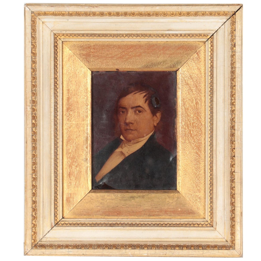 Reverse Glass Oil Painting of a Gentleman's Portrait, Early 20th Century