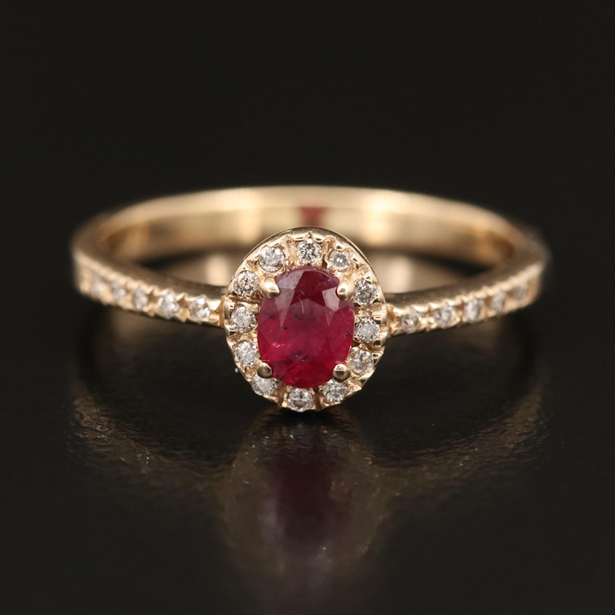 14K Ruby and Diamond Halo Ring