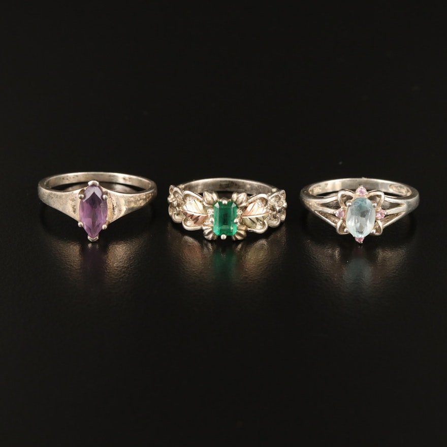 Sterling Rings Including Amethyst, Topaz and Coleman Black Hills Gold