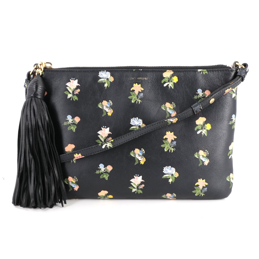 Yves Saint Laurent Teen Tassel Crossbody Clutch in Floral Print Calfskin Leather