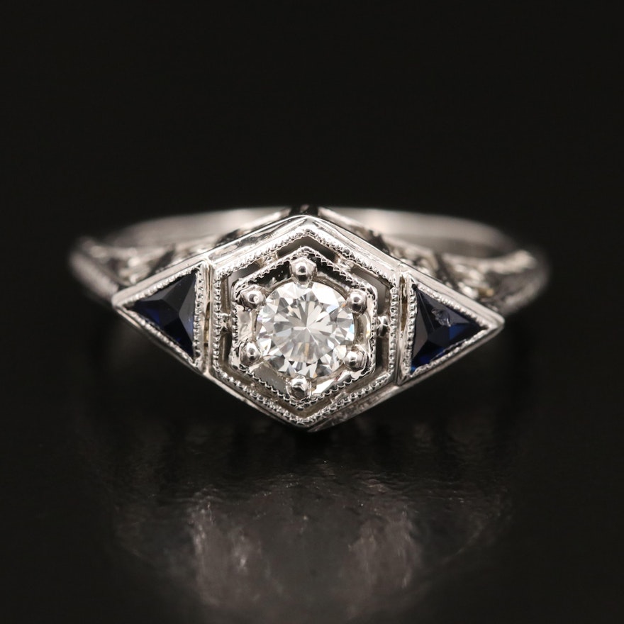 1930s Belais Bros. 18K Diamond and Sapphire Openwork Ring