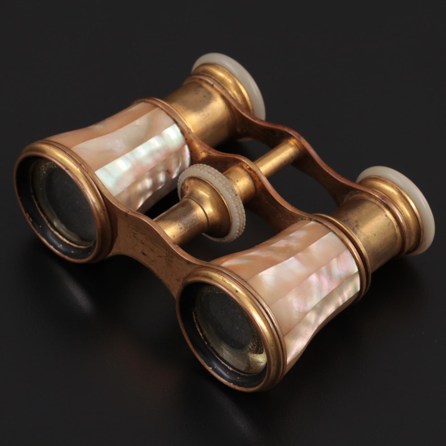 Lemaire Mother-of-Pearl and Brass Opera Glasses, Late 19th to Early 20th Century