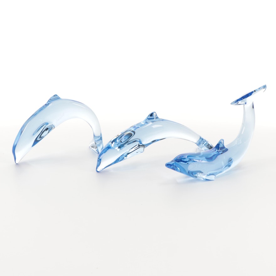 Baccarat Blue Crystal Dolphin Figurines