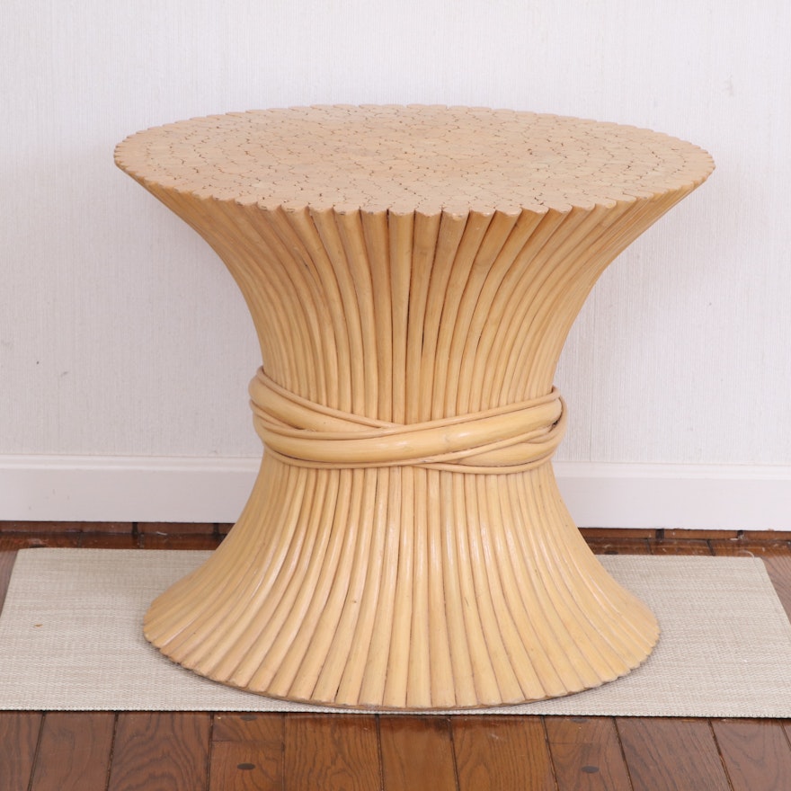 McGuire Style Painted Split Bamboo Sheaf of Wheat Side Table