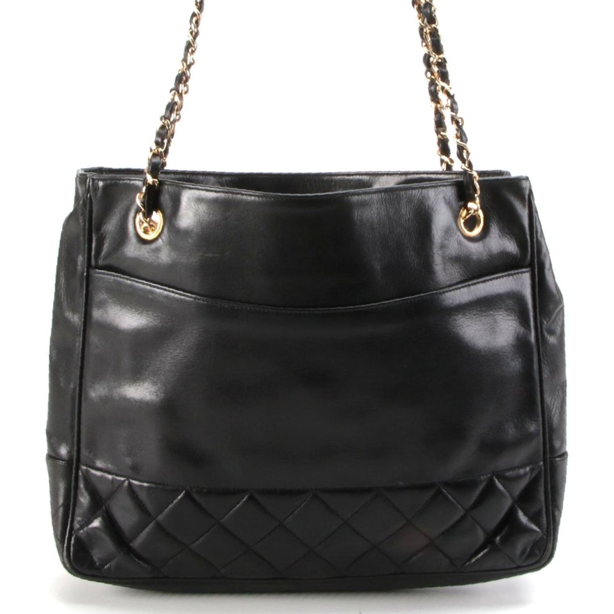 Chanel Black Quilted Leather Chain Strap Shoulder Tote