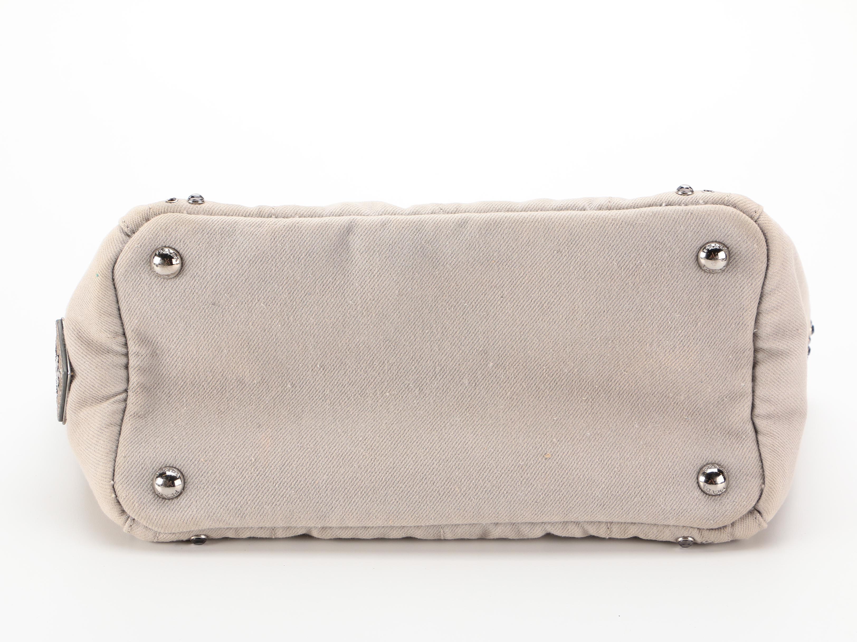 Prada Embellished Beige Denim Tote Bag