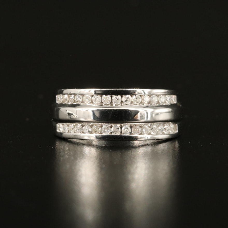 Sterling Silver Double Row Diamond Ring