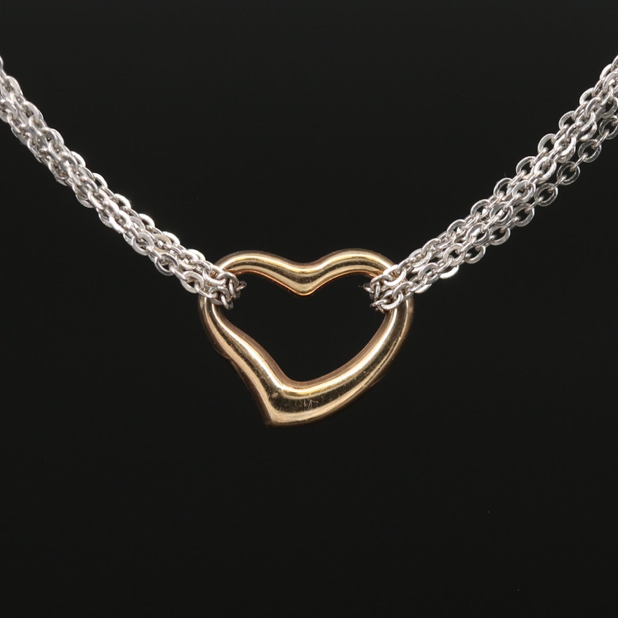 14K Muti Strand Open Heart Pendant Necklace