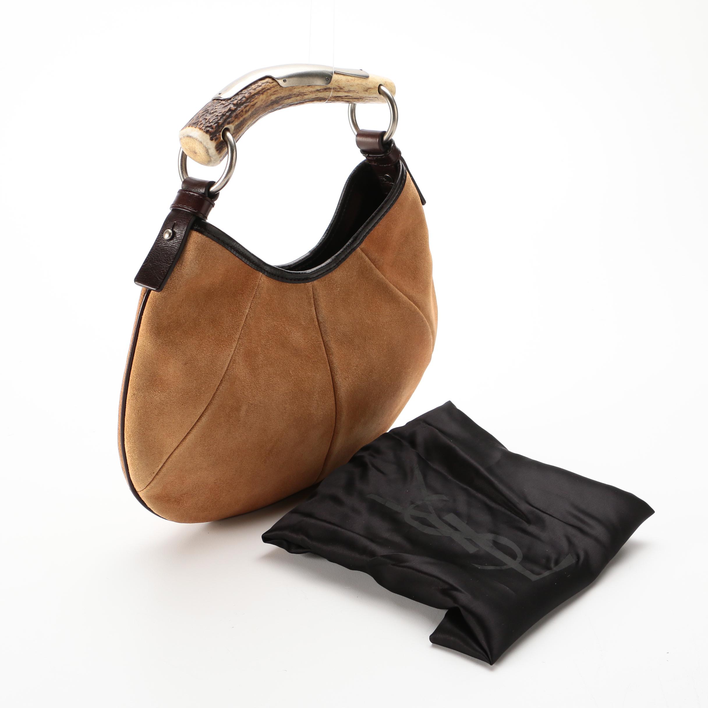 Yves Saint Laurent Rive Gauche Mombasa Handbag in Split Leather with Deer Horn