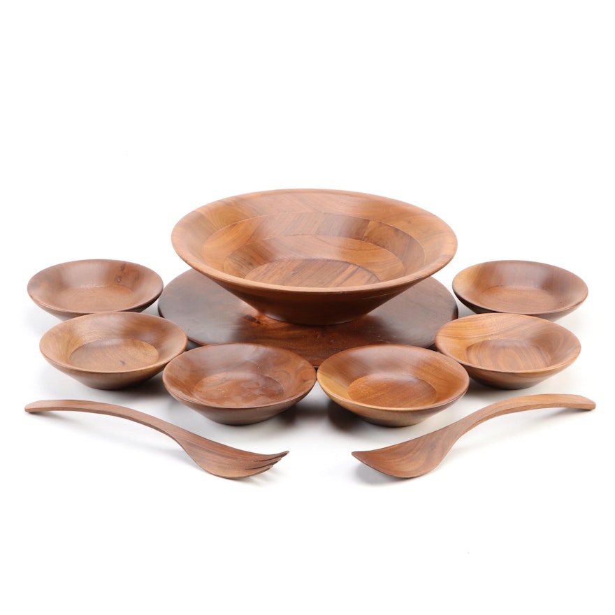 Lathe Turned Wood Salad Bowls, Serving Bowl, Tray and Serving Utensils