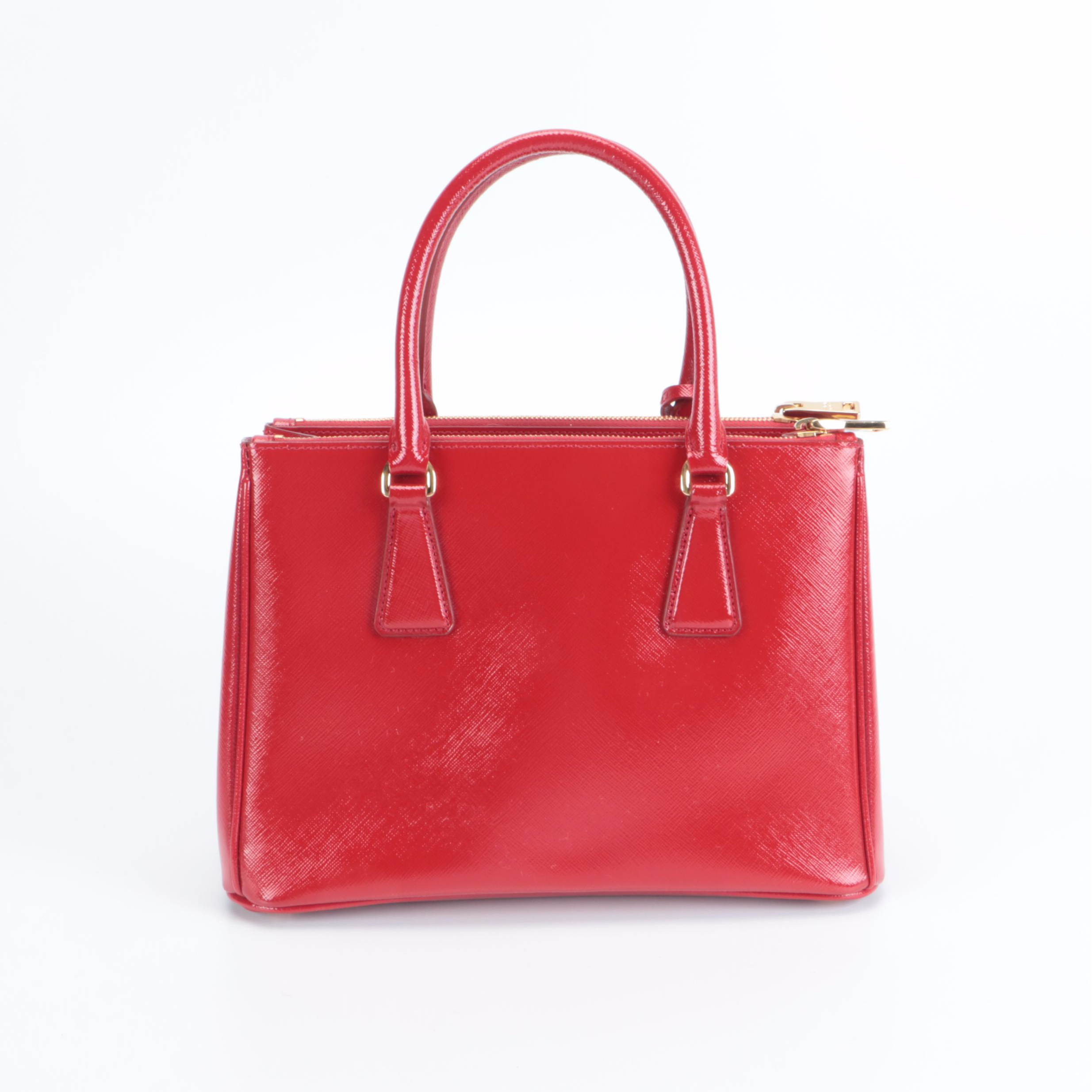 Prada Mini Galleria Bag in Red Saffiano Vernice Leather