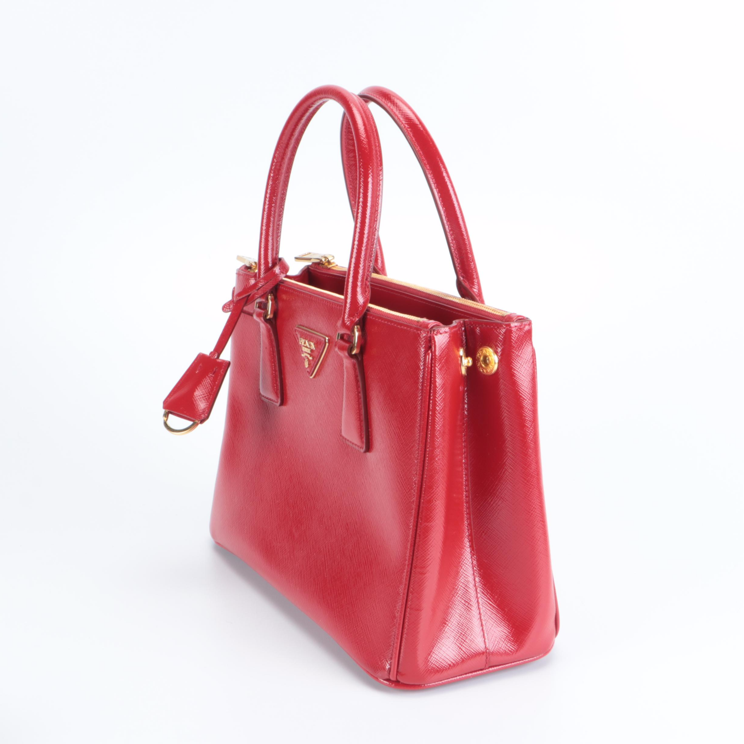 Prada Mini Galleria Bag in Red Saffiano Vernice Leather