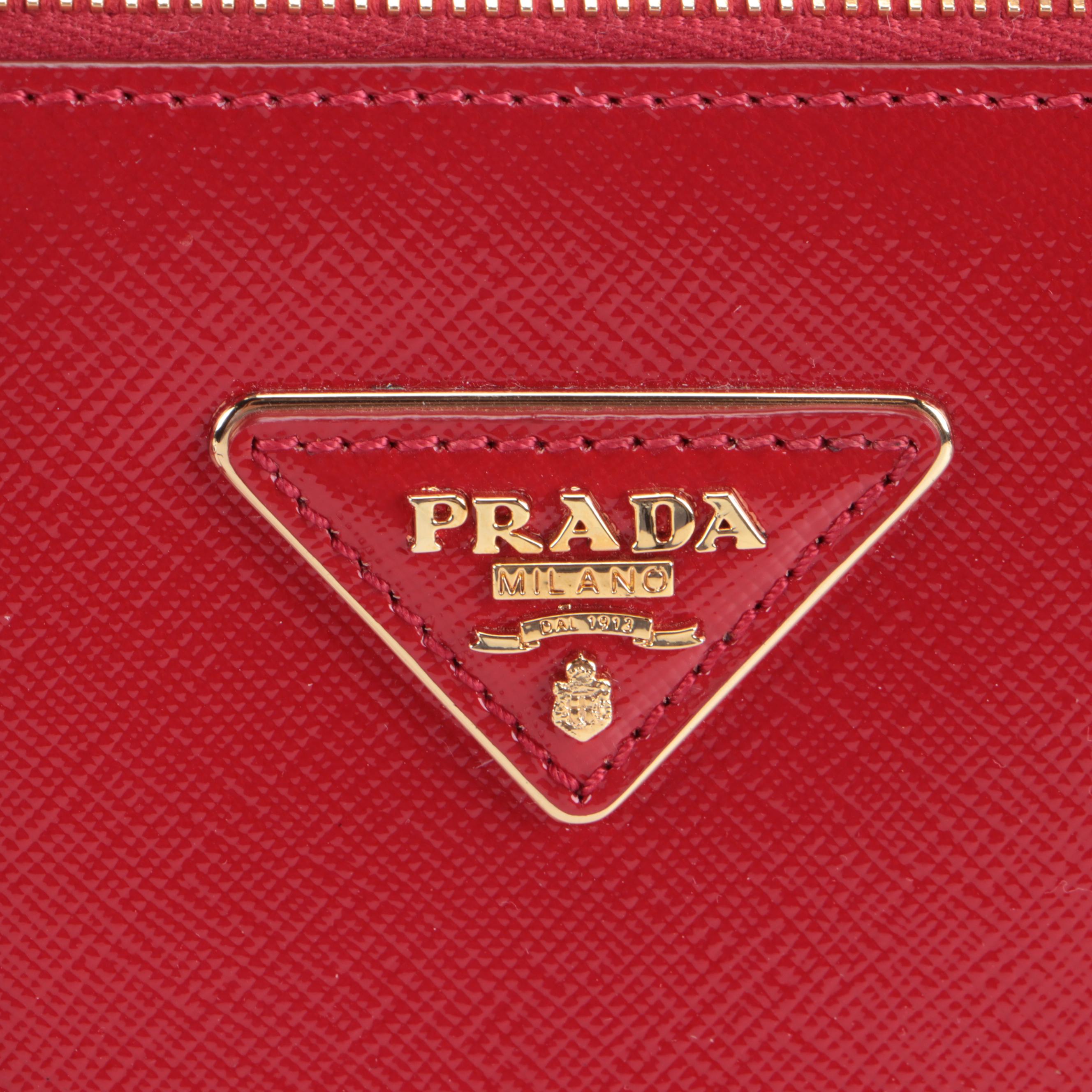 Prada Mini Galleria Bag in Red Saffiano Vernice Leather