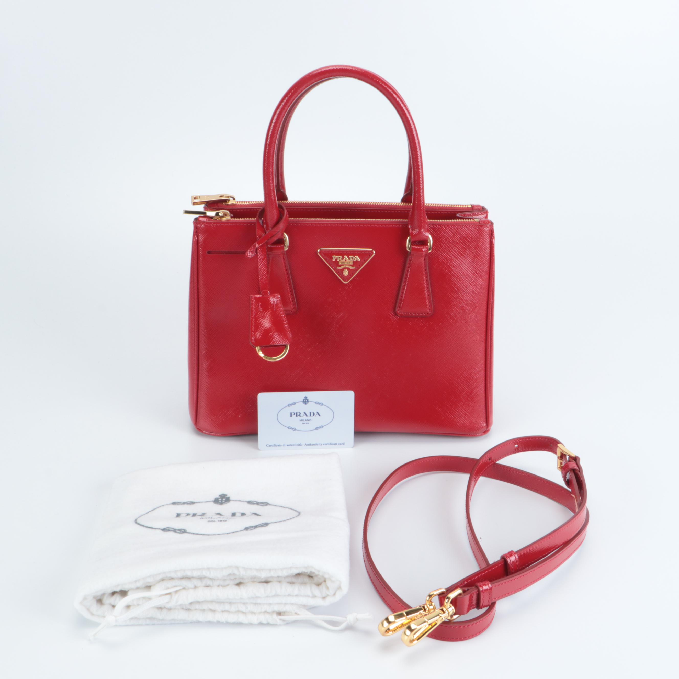 Prada Mini Galleria Bag in Red Saffiano Vernice Leather