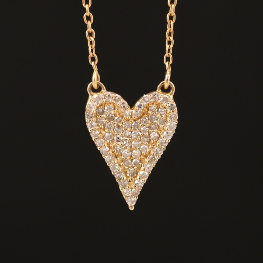 14K Pavé Diamond Heart Necklace