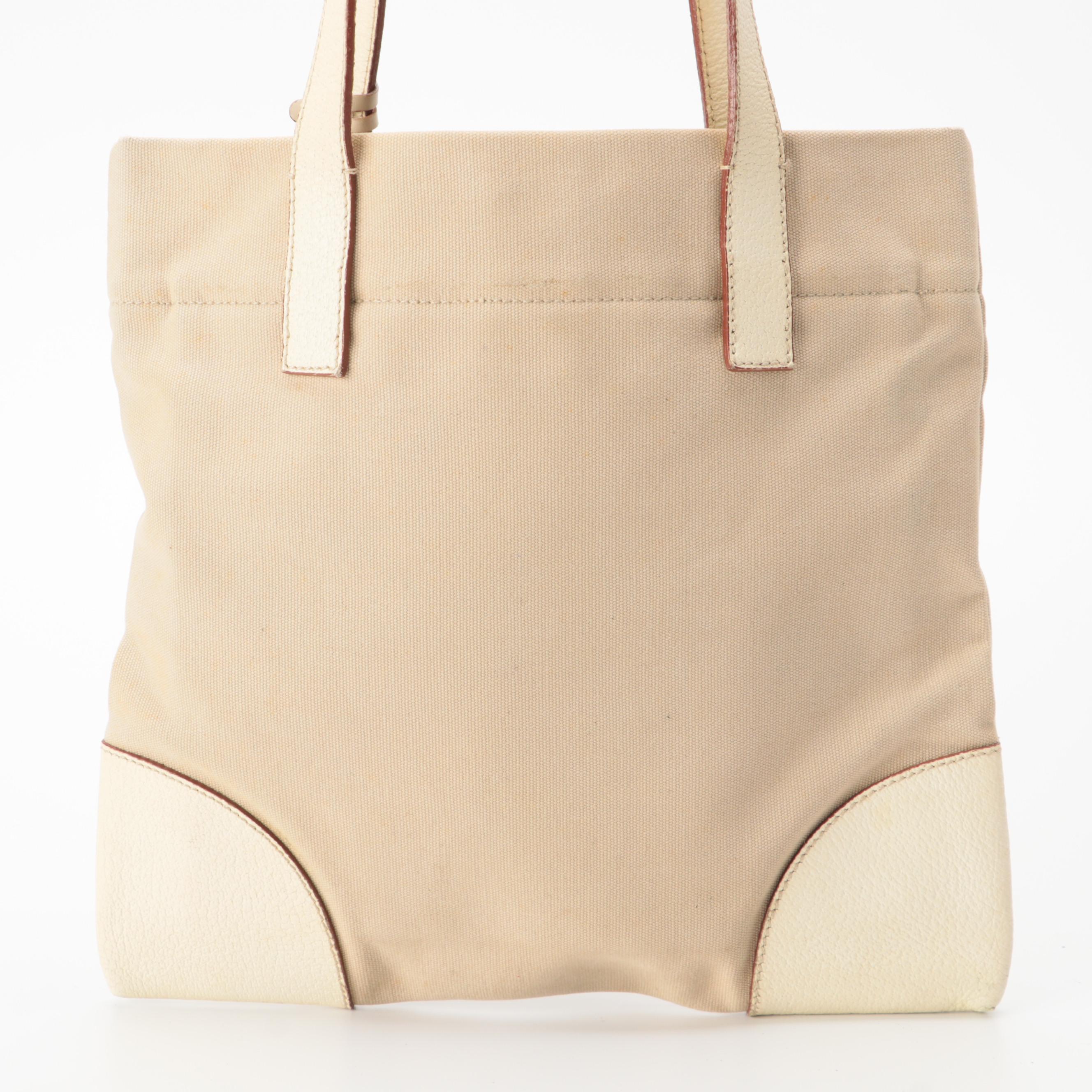 Prada Canvas Tote with Ivory Grained Leather