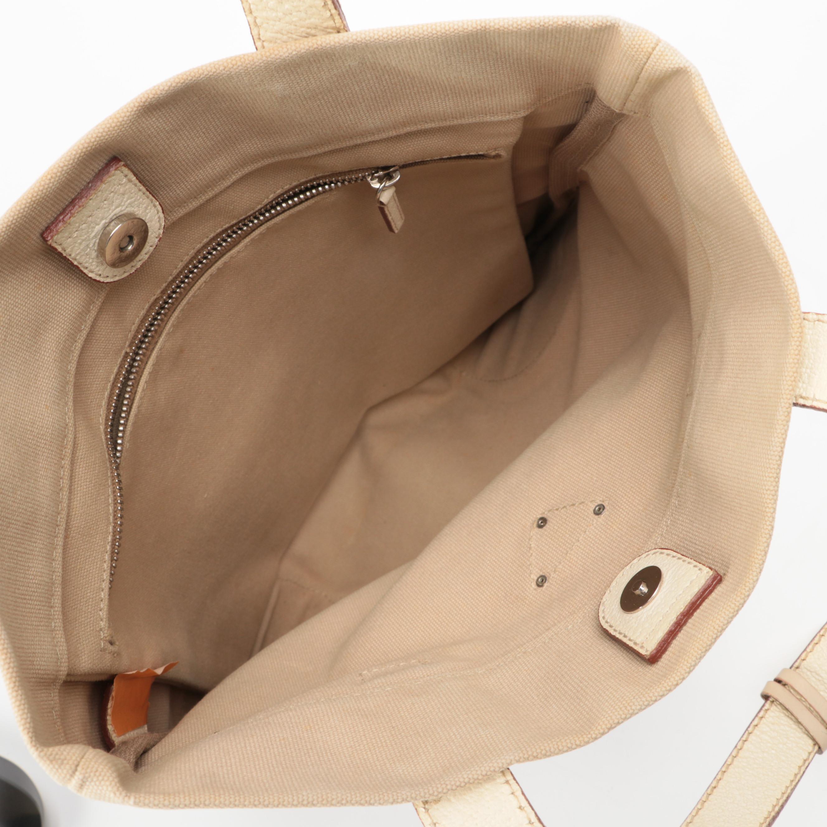 Prada Canvas Tote with Ivory Grained Leather