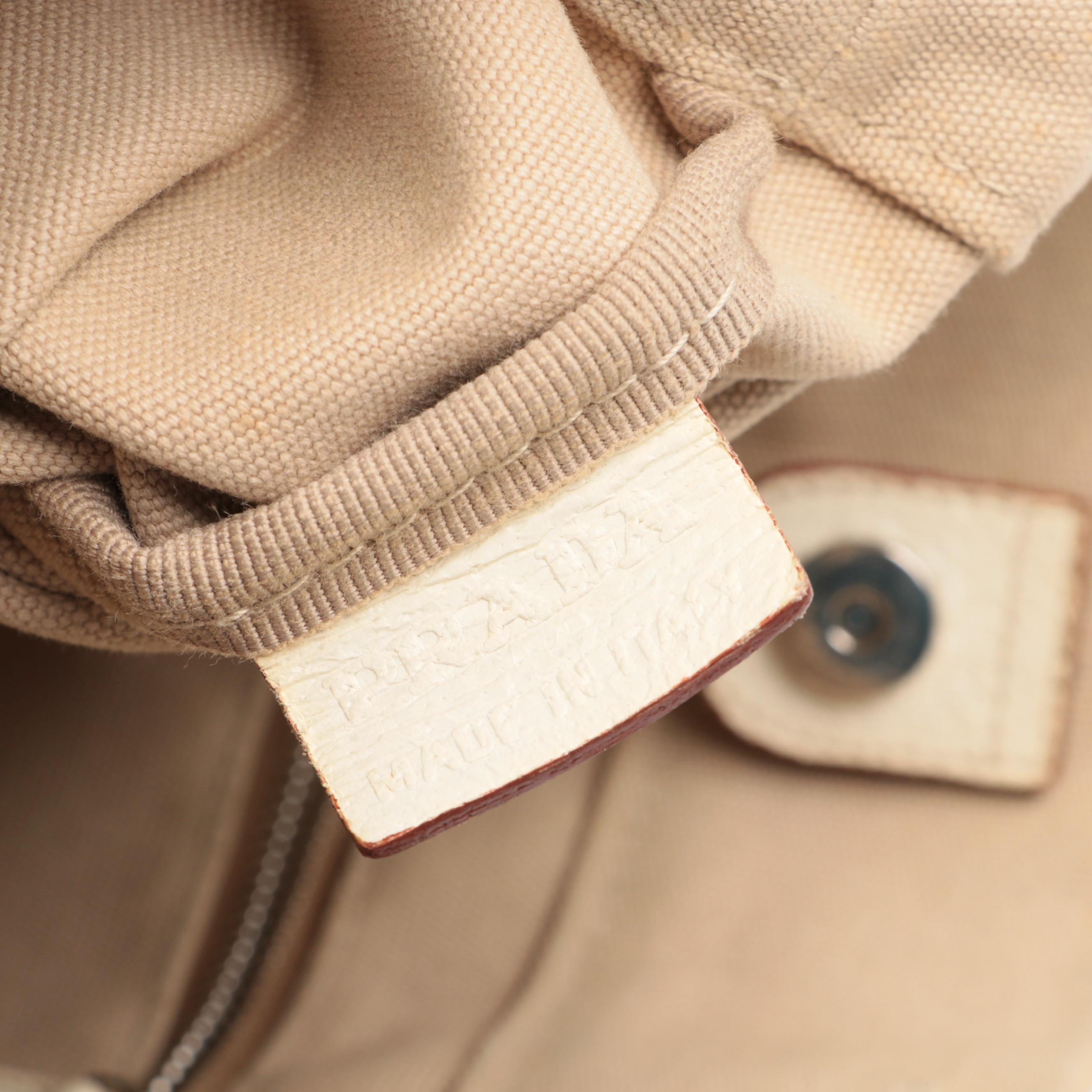 Prada Canvas Tote with Ivory Grained Leather