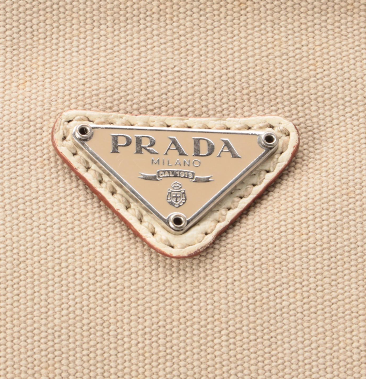 Prada Canvas Tote with Ivory Grained Leather