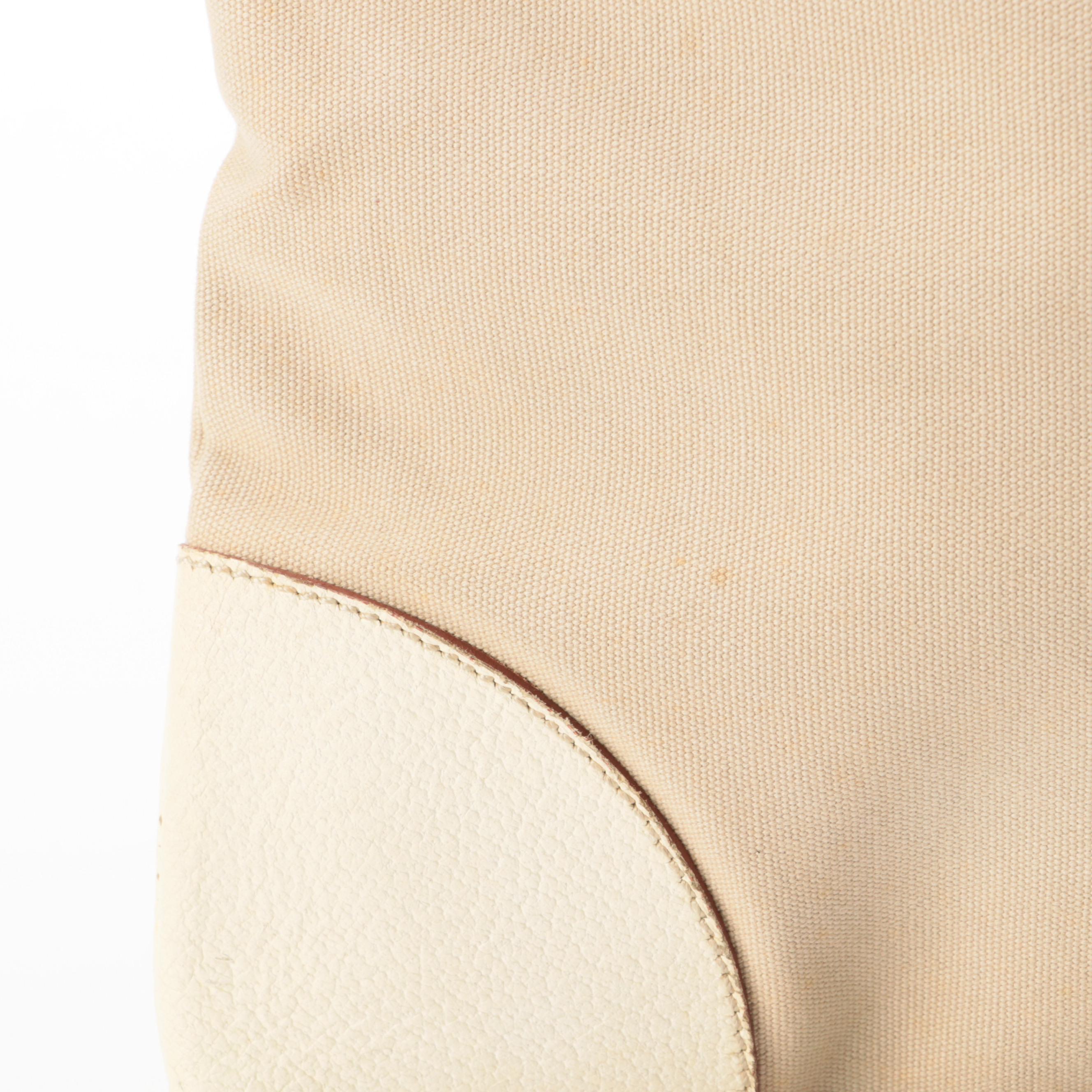 Prada Canvas Tote with Ivory Grained Leather