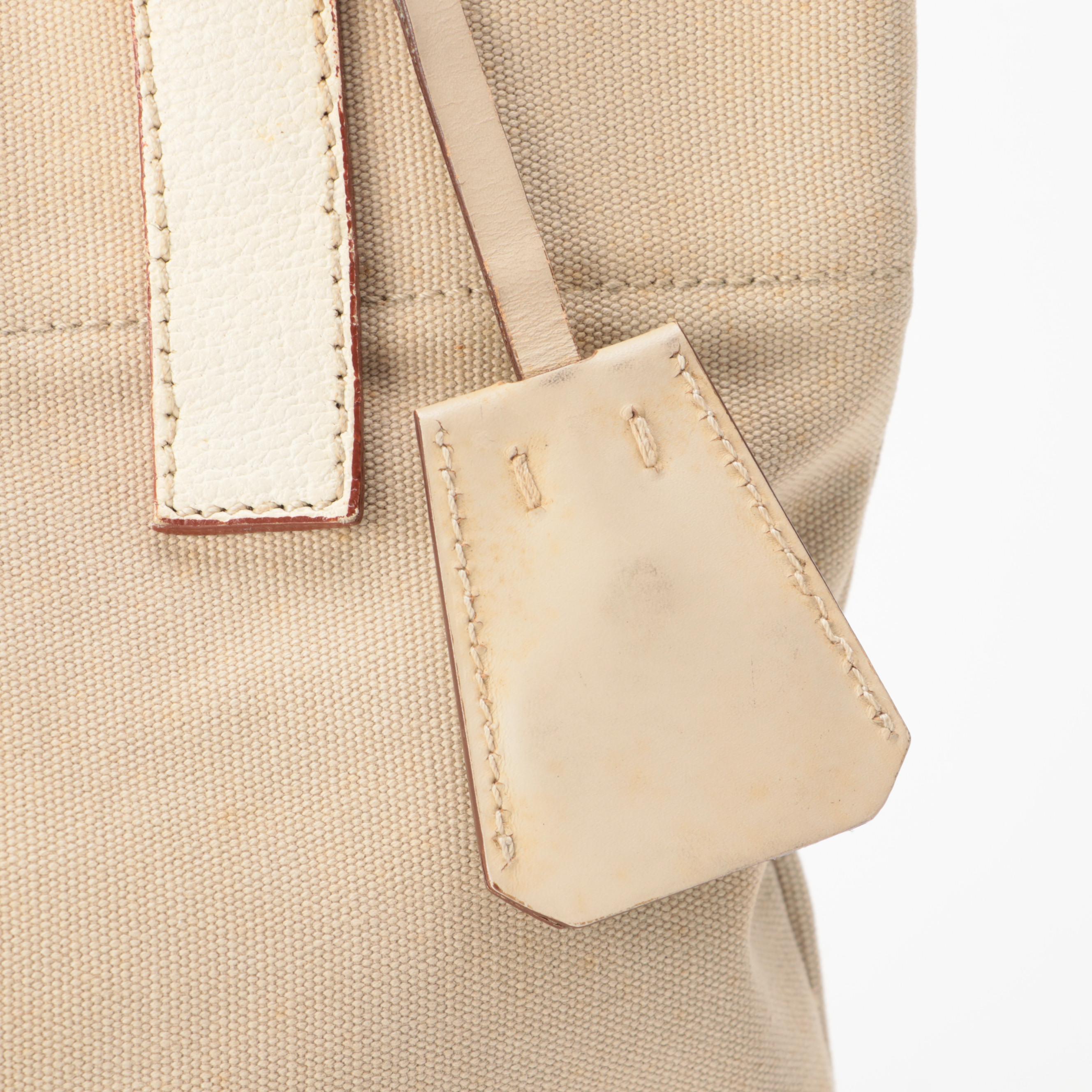 Prada Canvas Tote with Ivory Grained Leather