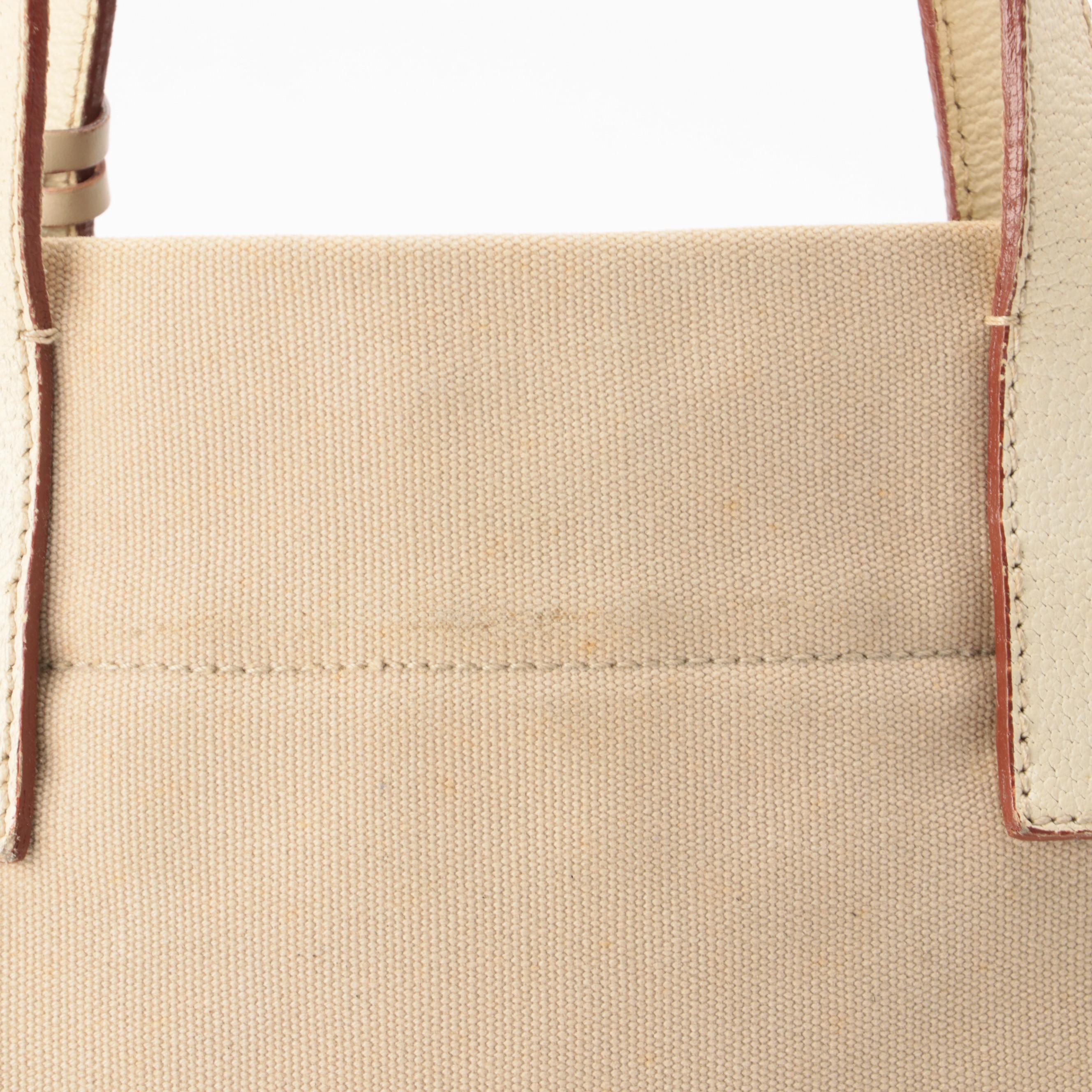 Prada Canvas Tote with Ivory Grained Leather