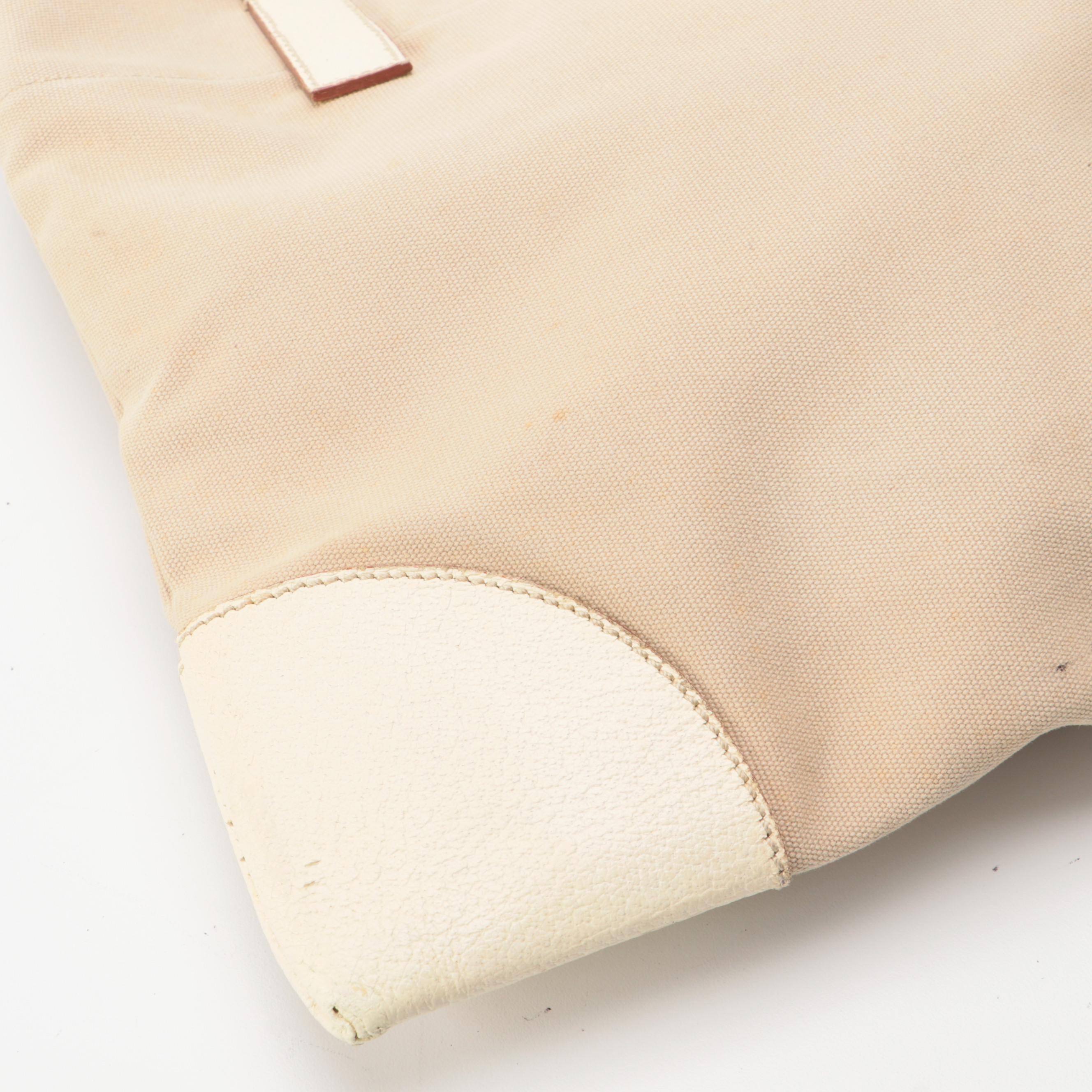 Prada Canvas Tote with Ivory Grained Leather