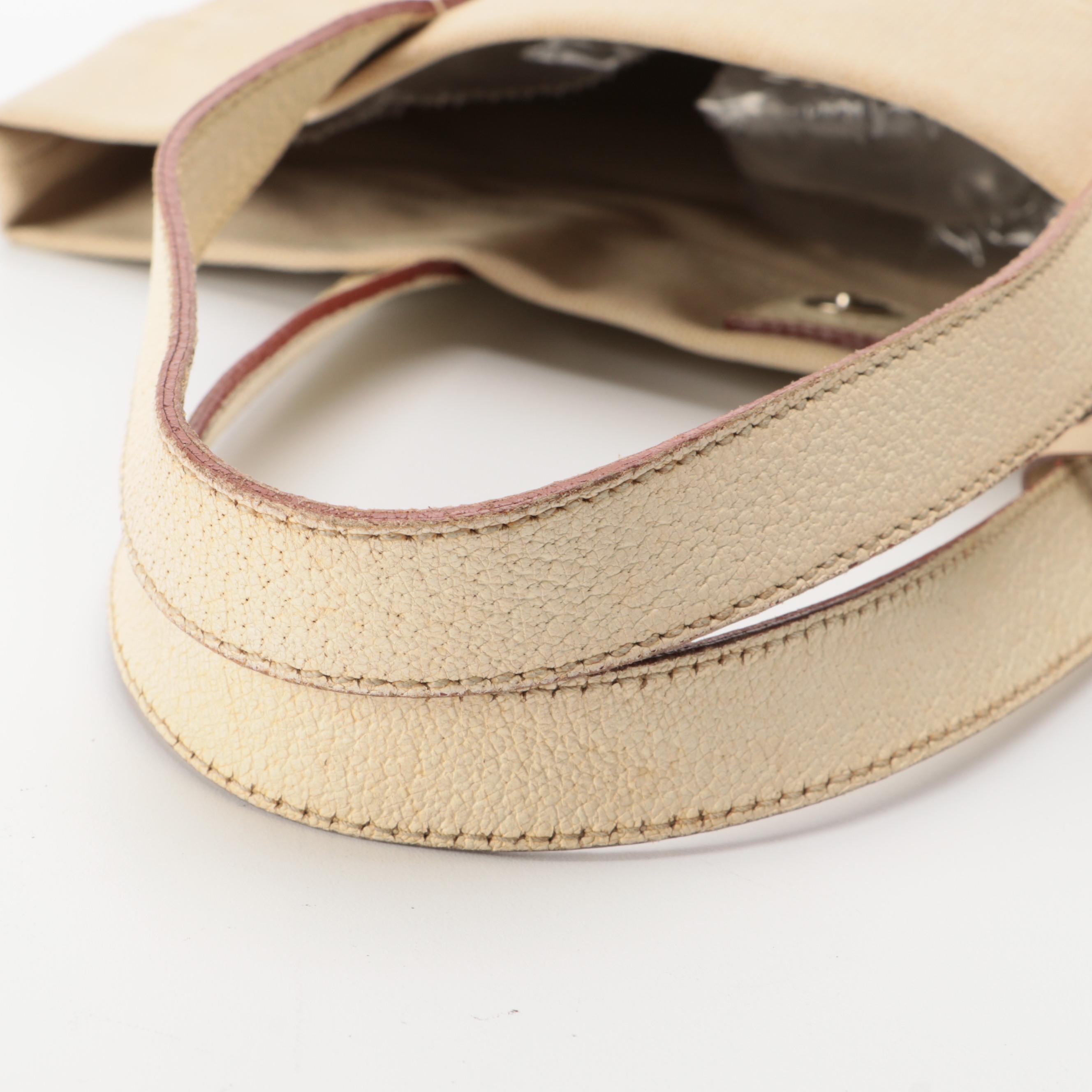 Prada Canvas Tote with Ivory Grained Leather