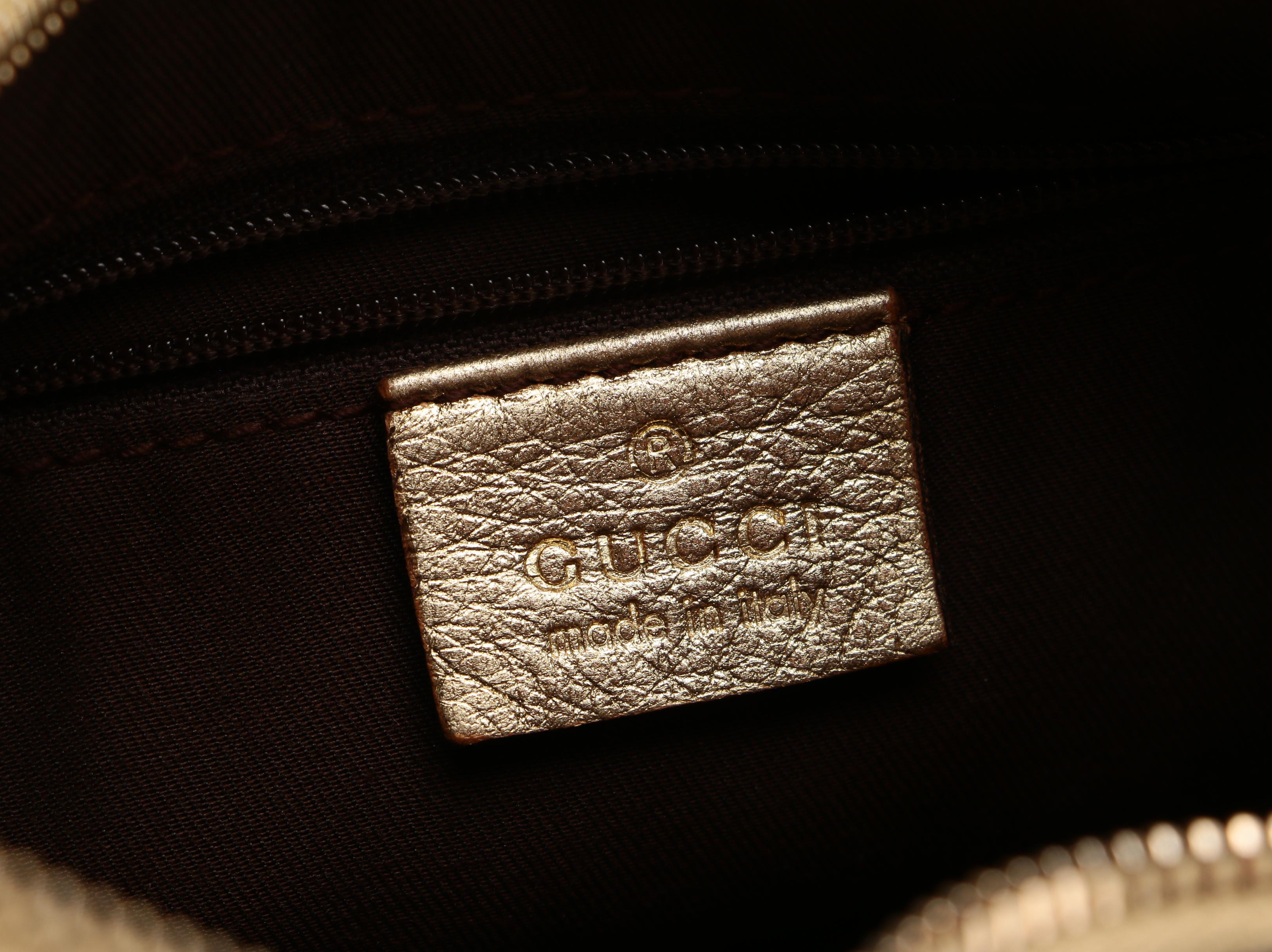 Gucci Abbey D-Ring Hobo Bag in GG Canvas and Gold Metallic Leather