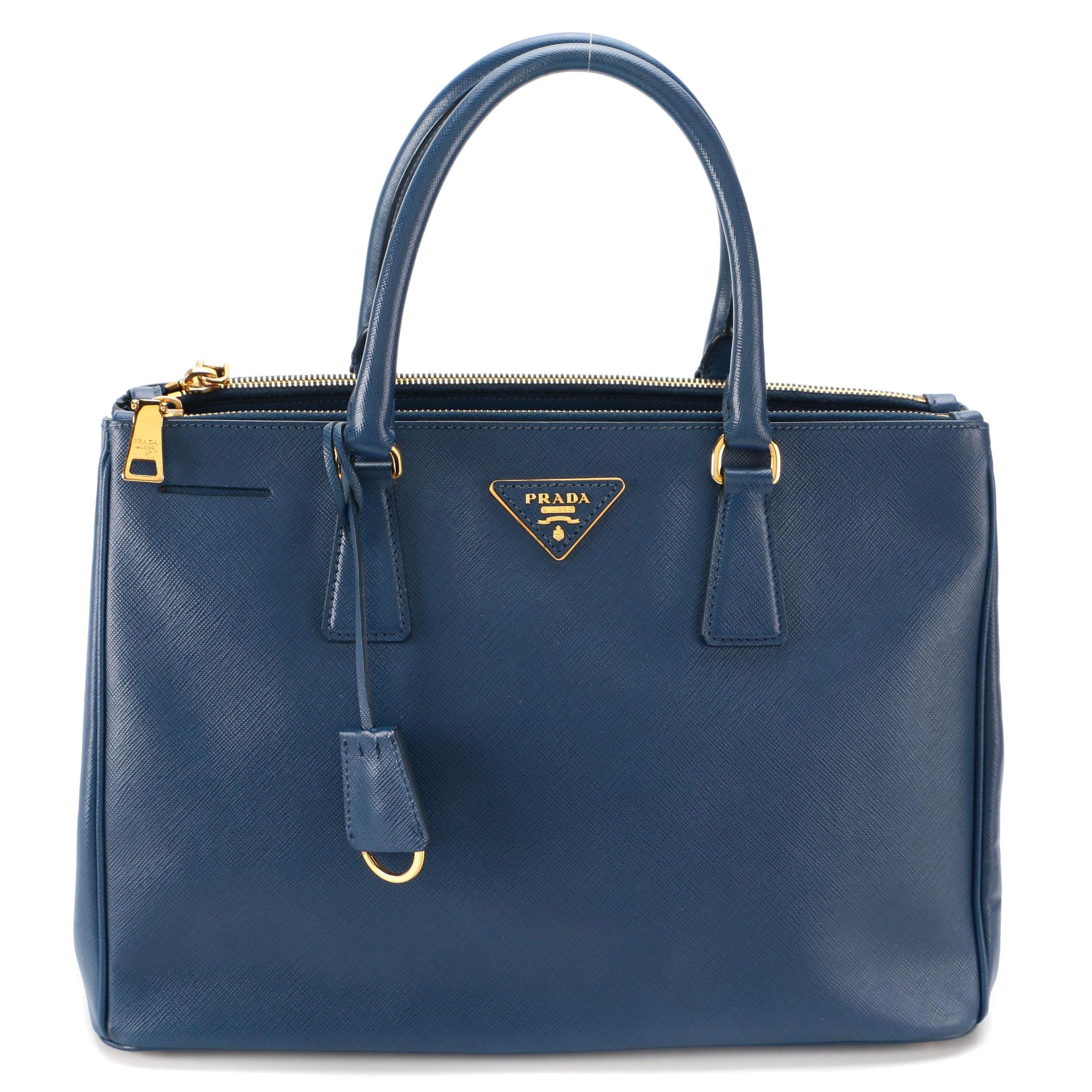 Prada Blue Saffiano Leather Handbag