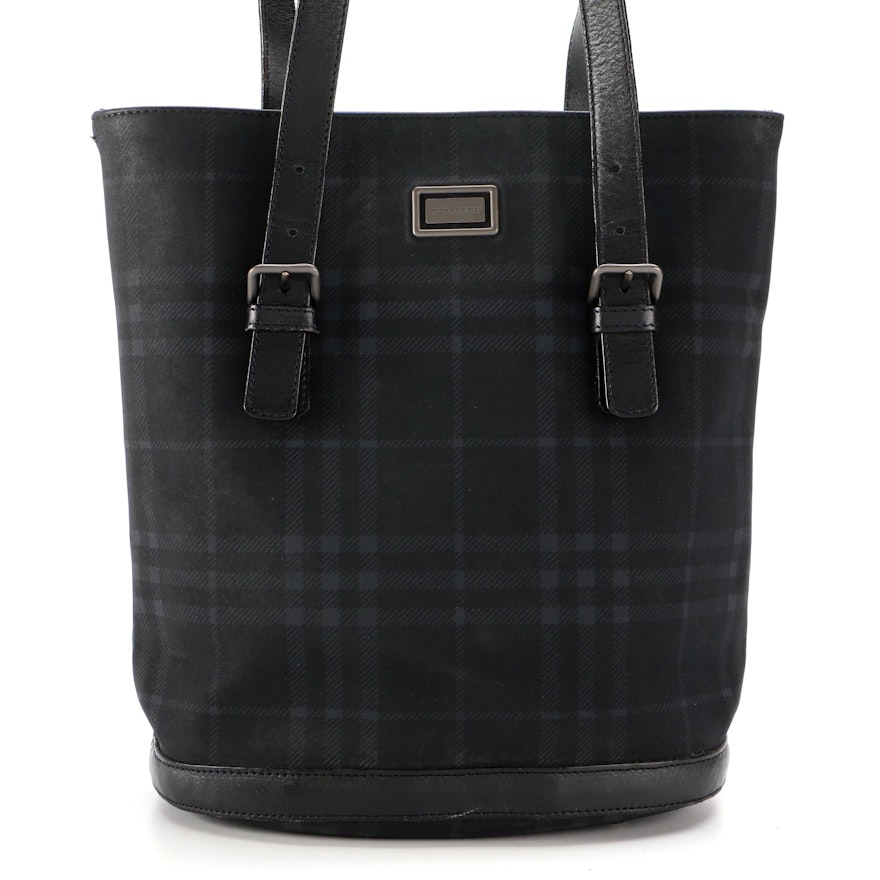 Burberry "House Check" Nylon Tote with Leather Trim