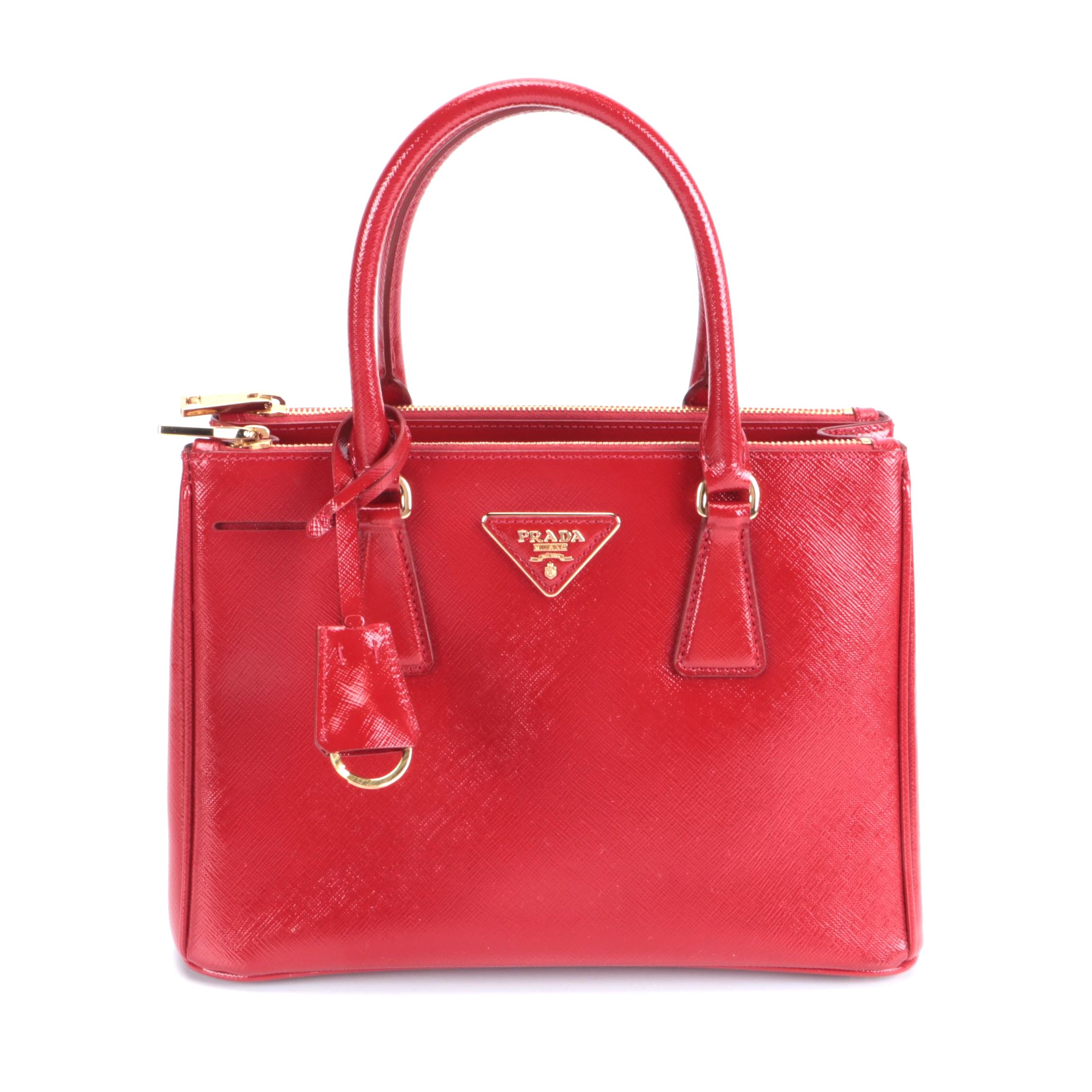 Prada Mini Galleria Bag in Red Saffiano Vernice Leather