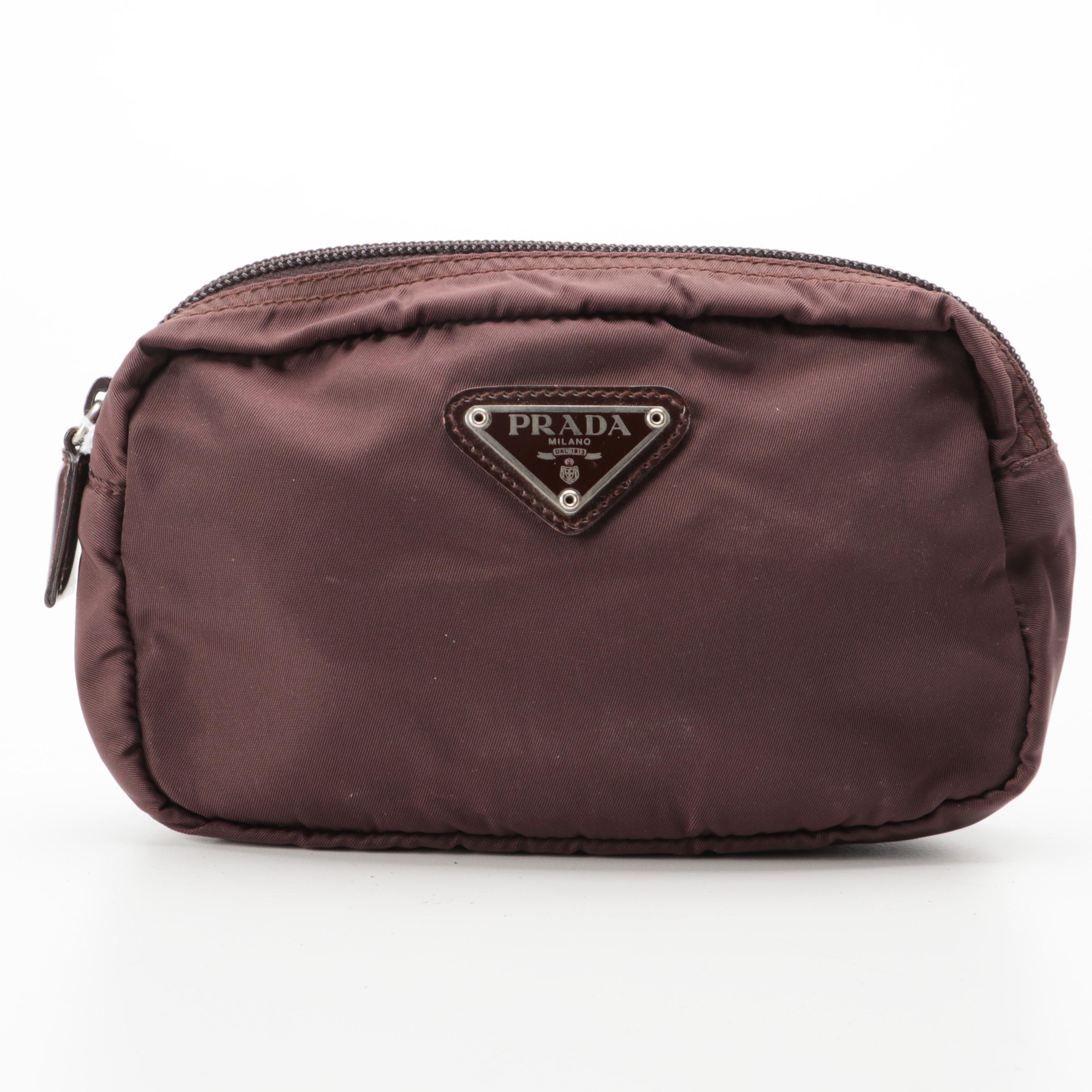 Prada Brown Nylon Tessuto Zip Pouch