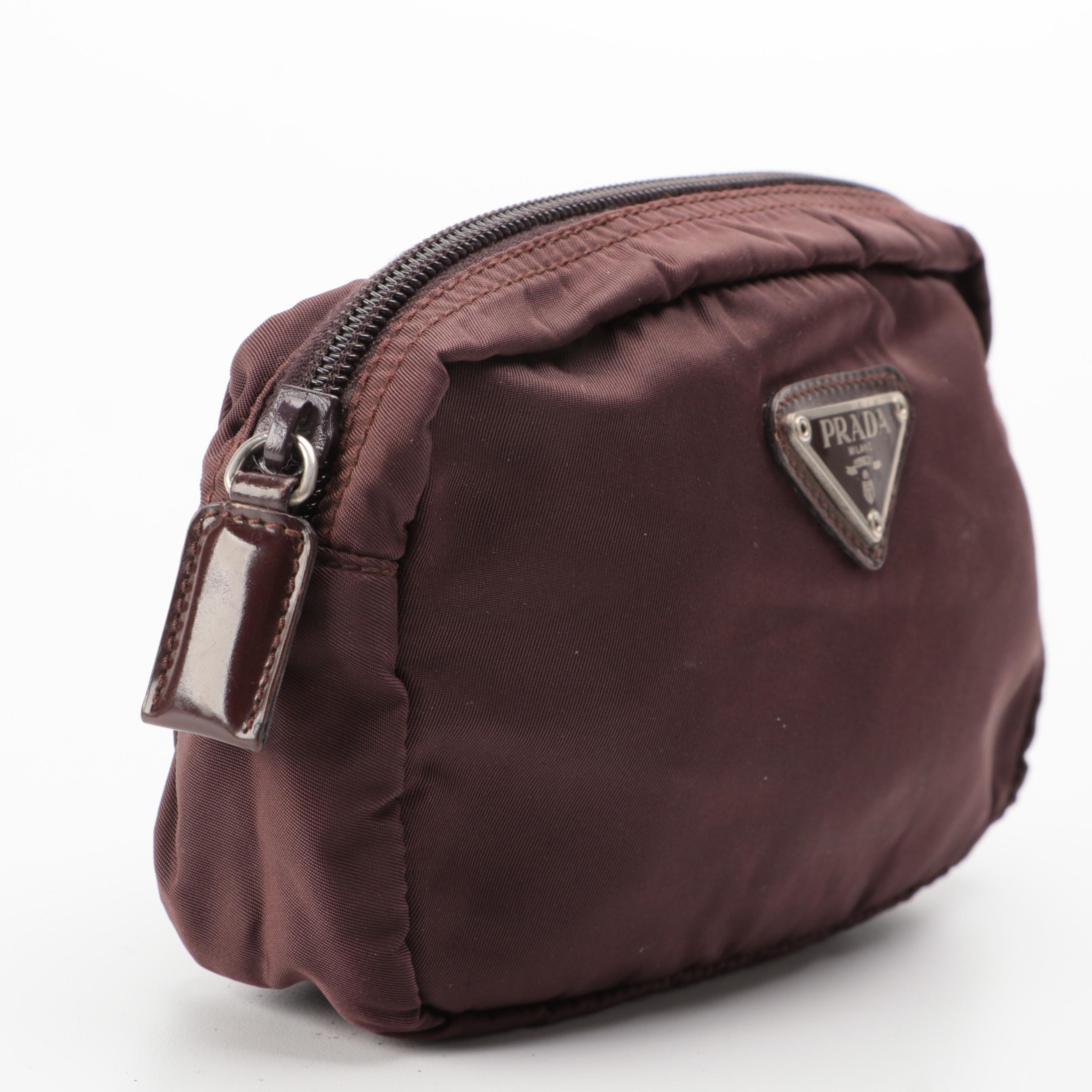 Prada Brown Nylon Tessuto Zip Pouch