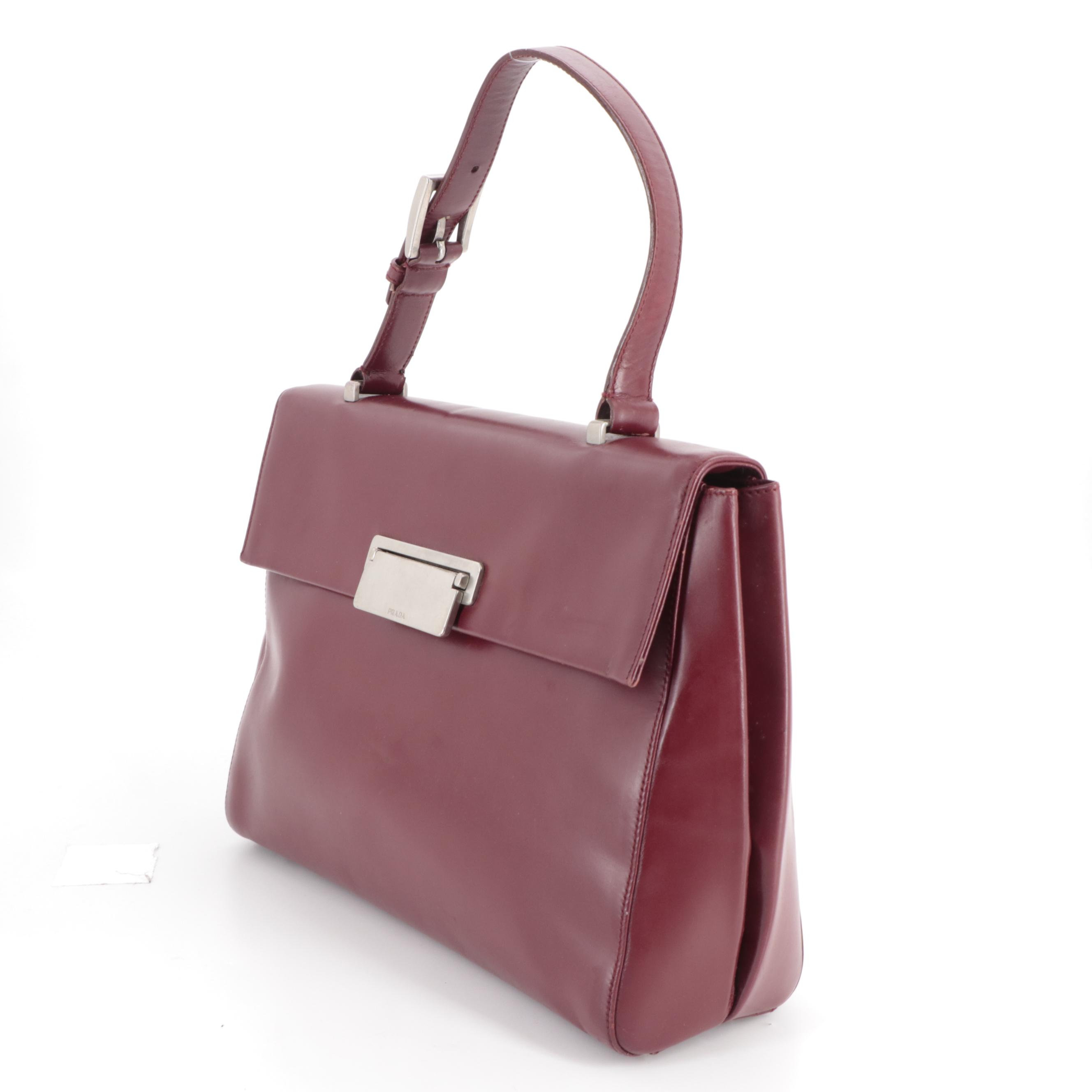 Prada Top Handle Bag in Smooth Burgundy Leather