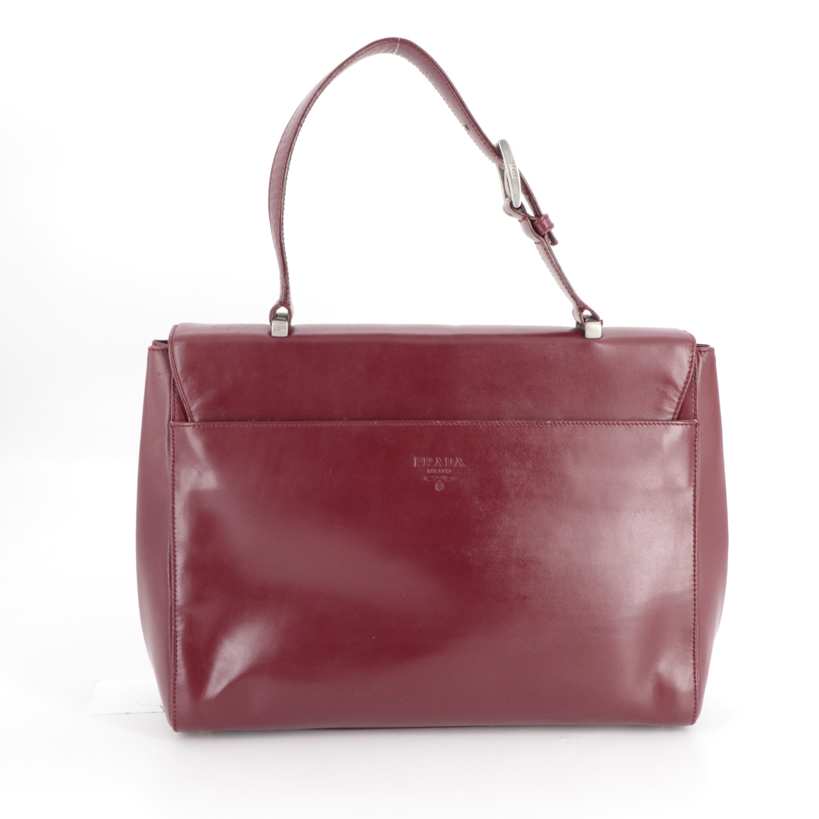 Prada Top Handle Bag in Smooth Burgundy Leather