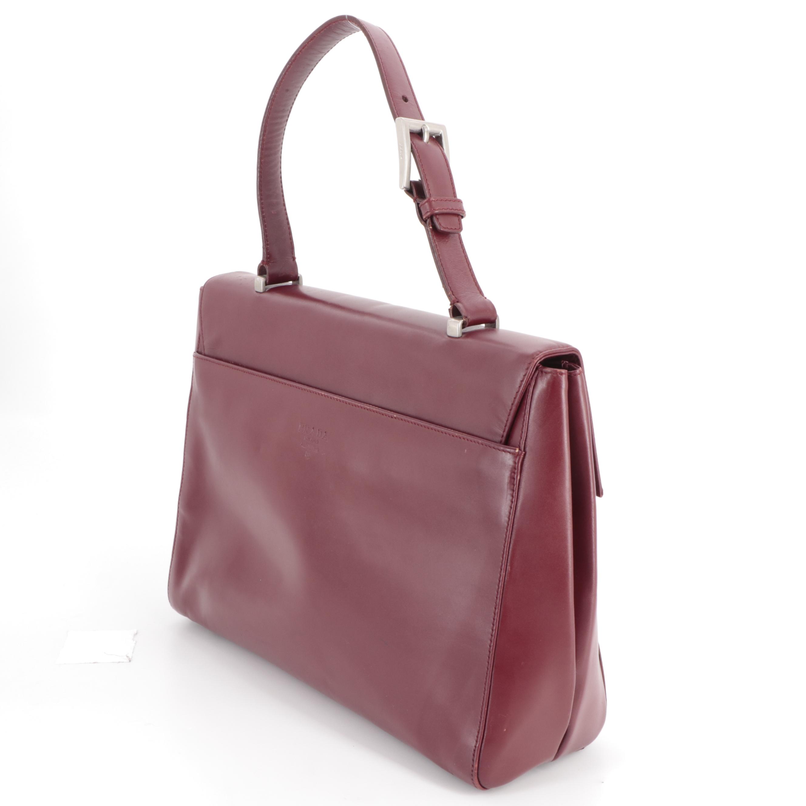 Prada Top Handle Bag in Smooth Burgundy Leather