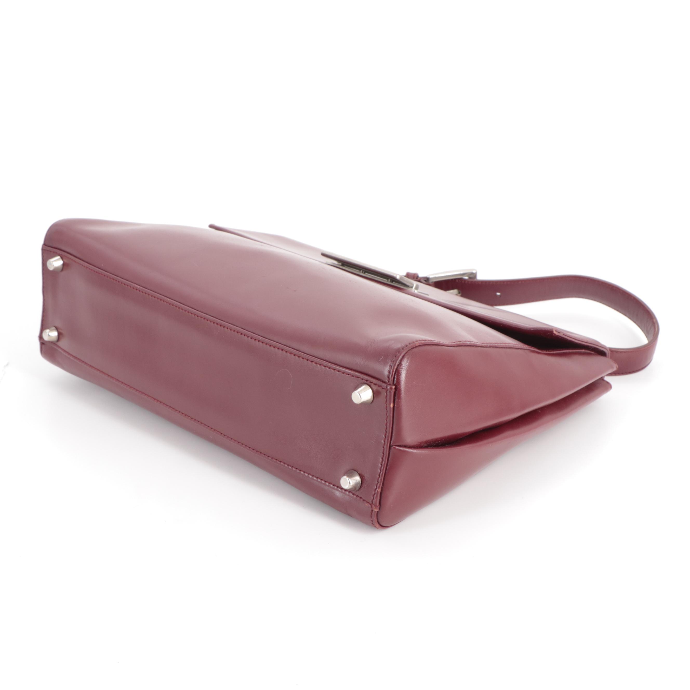 Prada Top Handle Bag in Smooth Burgundy Leather