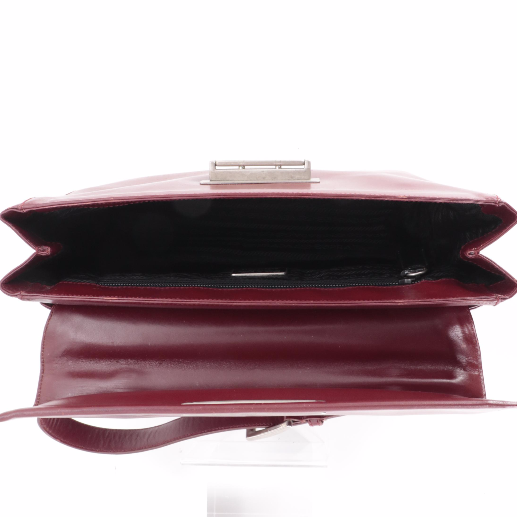 Prada Top Handle Bag in Smooth Burgundy Leather