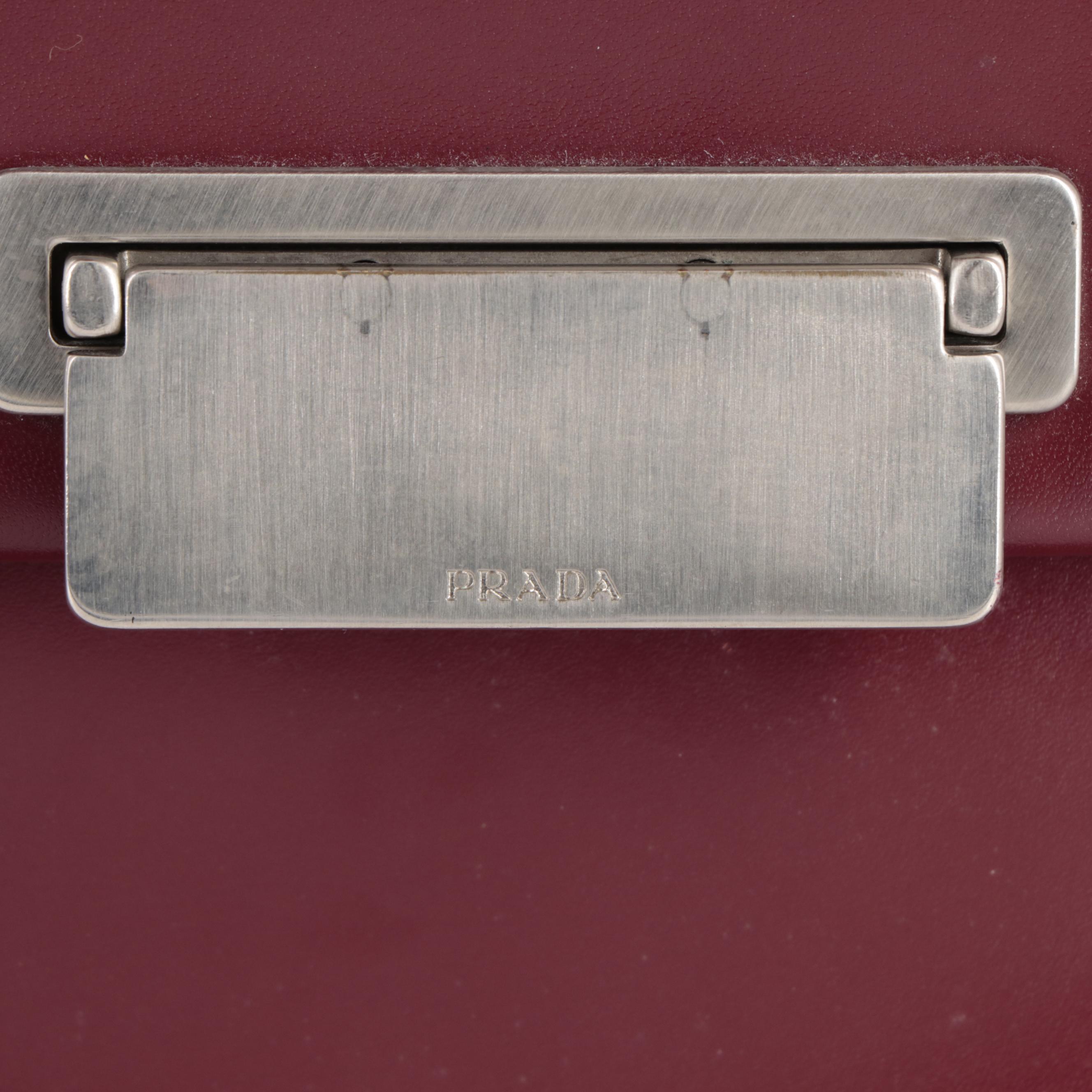 Prada Top Handle Bag in Smooth Burgundy Leather