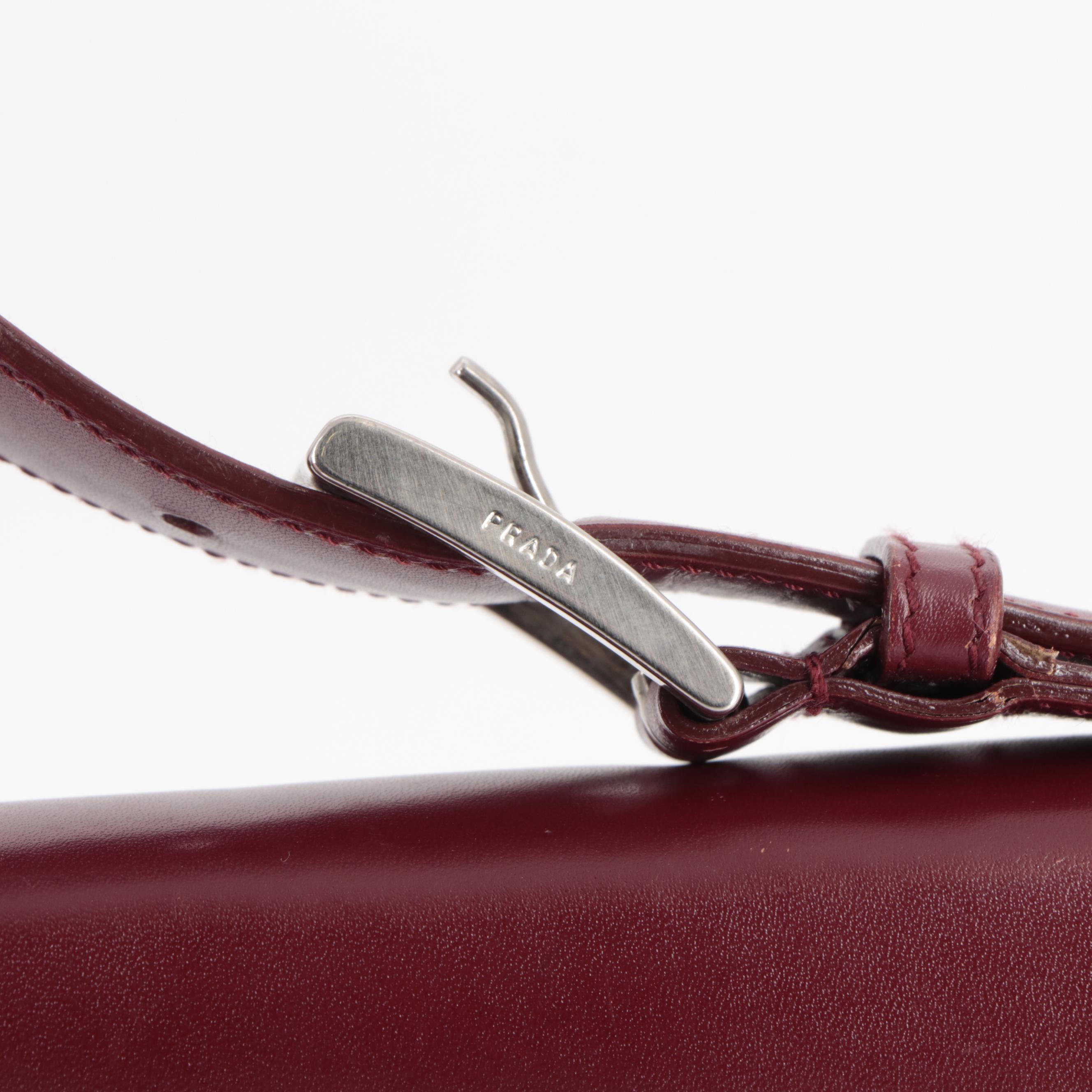 Prada Top Handle Bag in Smooth Burgundy Leather