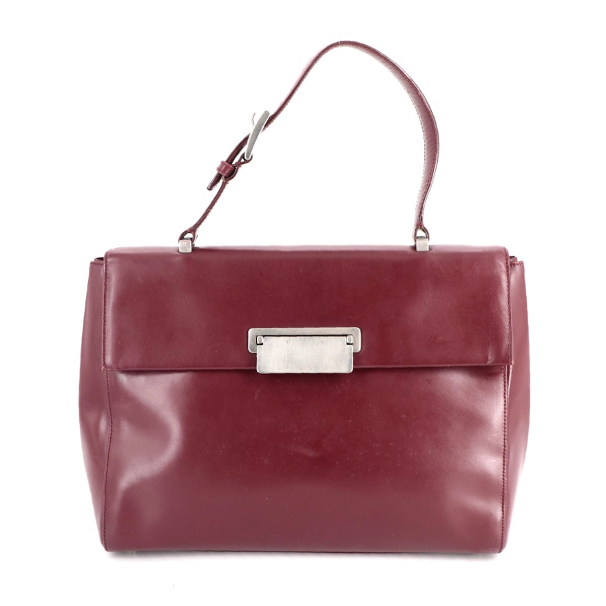 Prada Top Handle Bag in Smooth Burgundy Leather